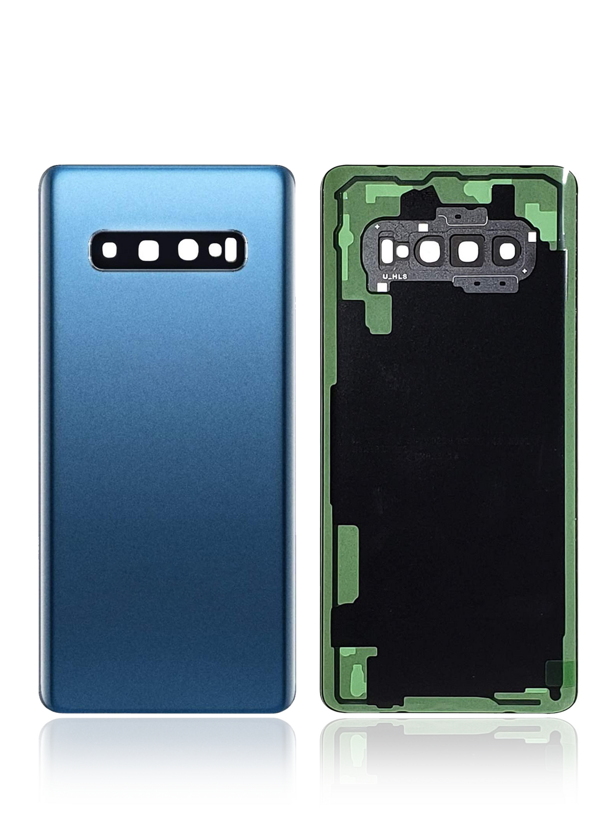 Back cover Glass With Camera Lens Compatible For Samsung Galaxy S10 Plus Replacement (No Logo) (Vemake) (Prism Blue)