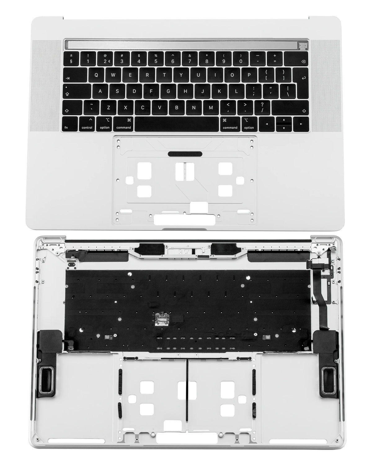 SILVER TOP CASE WITH KEYBOARD (UK ENGLISH) FOR MACBOOK PRO 15" TOUCH BAR A1990 (LATE 2018 / EARLY 2019) (USED OEM PULL: COSMETIC GRADE: NEW)