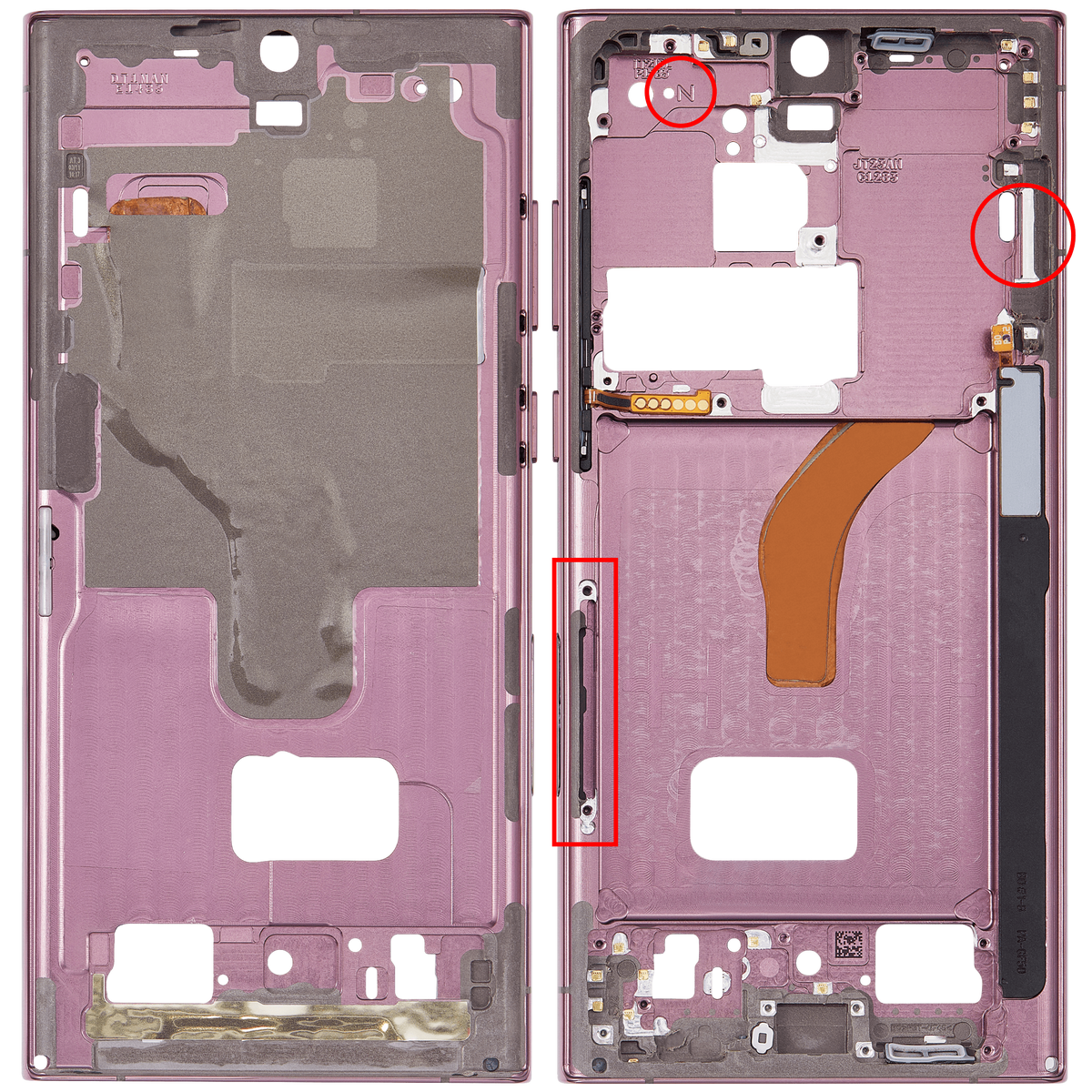Mid-Frame Housing Compatible For Samsung Galaxy S22 Ultra 5G Replacement (US & International Version) (Burgundy)