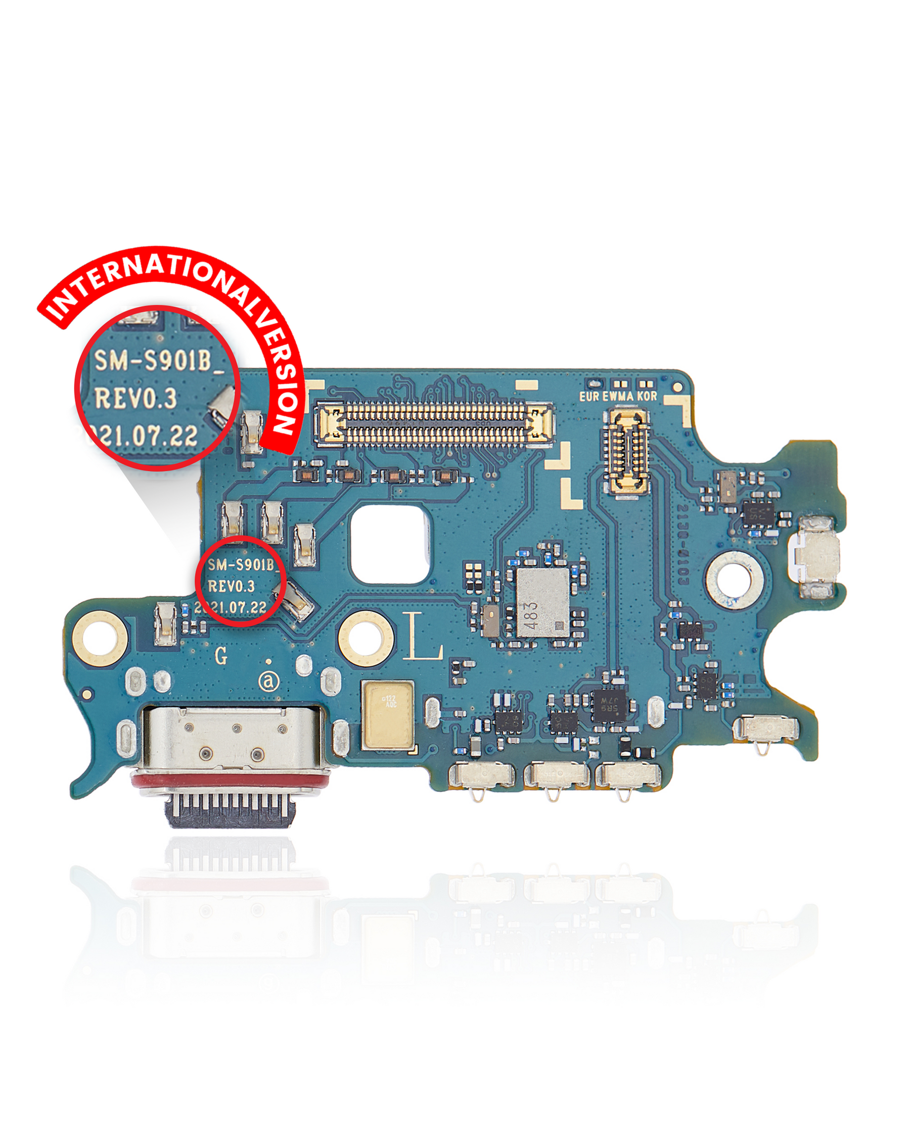 Charging Port Board With Sim Card Reader Compatible For Samsung Galaxy S22 5G Replacement (S901B) (International Version)