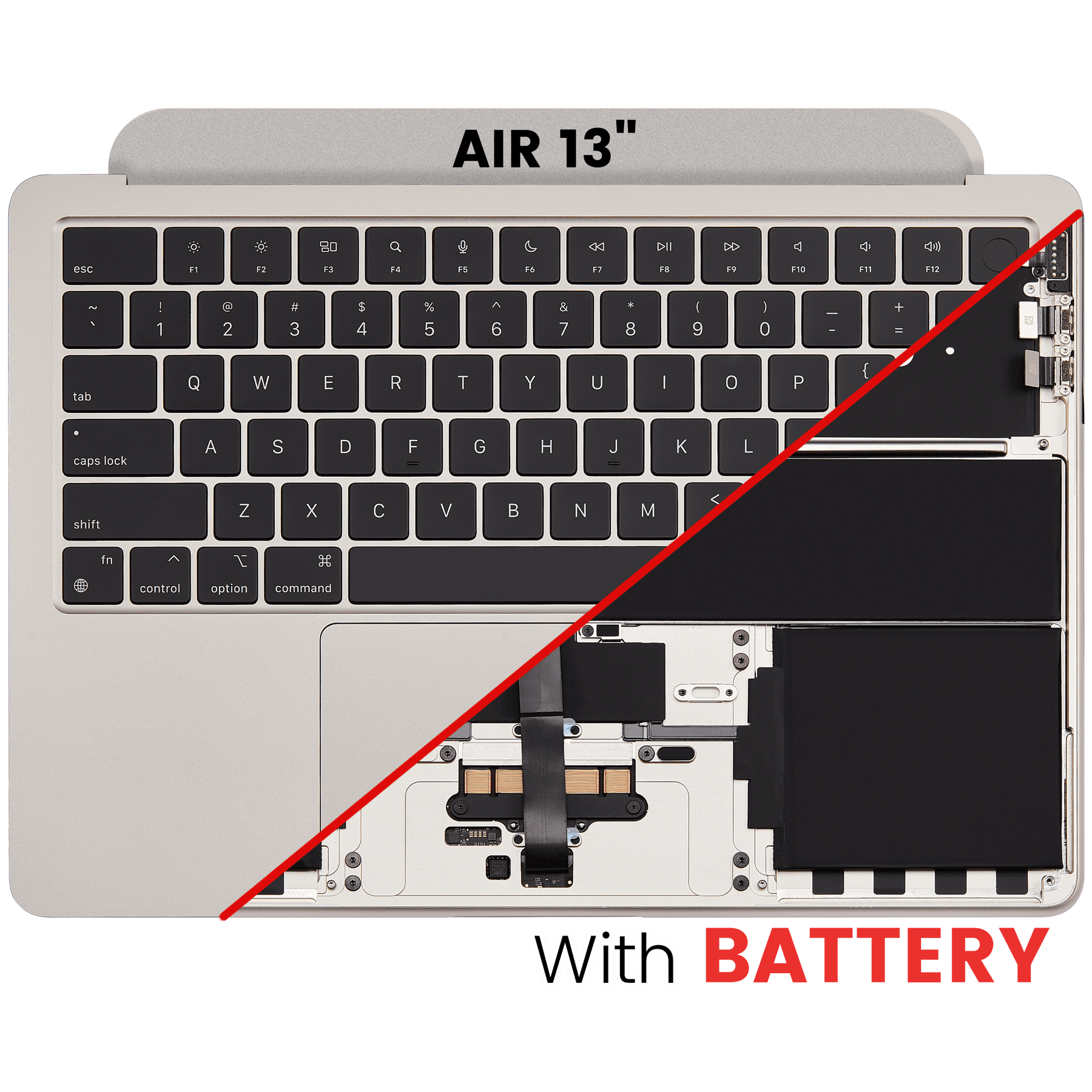 Top Case Assembly With Battery And Keyboard Compatible For MacBook Air 13" (A2681 / Mid 2022) (US Keyboard) (Starlight)