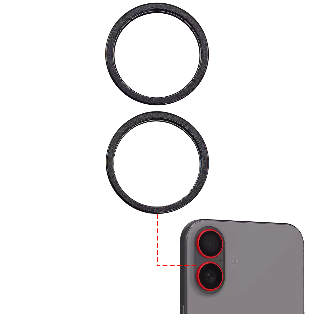 Back Camera Bezel Ring Only Compatible For iPhone 16 / 16 Plus (Black) (2 Piece Set)