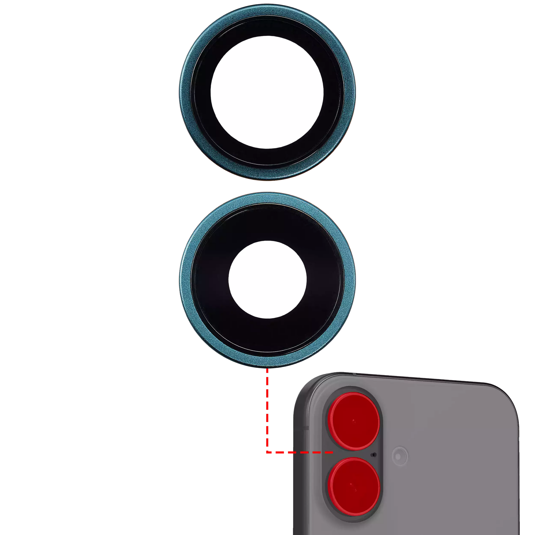 Back Camera Lens With Bracket & Bezel Compatible For iPhone 16 / 16 Plus (Teal) (2 Piece Set) (Premium)