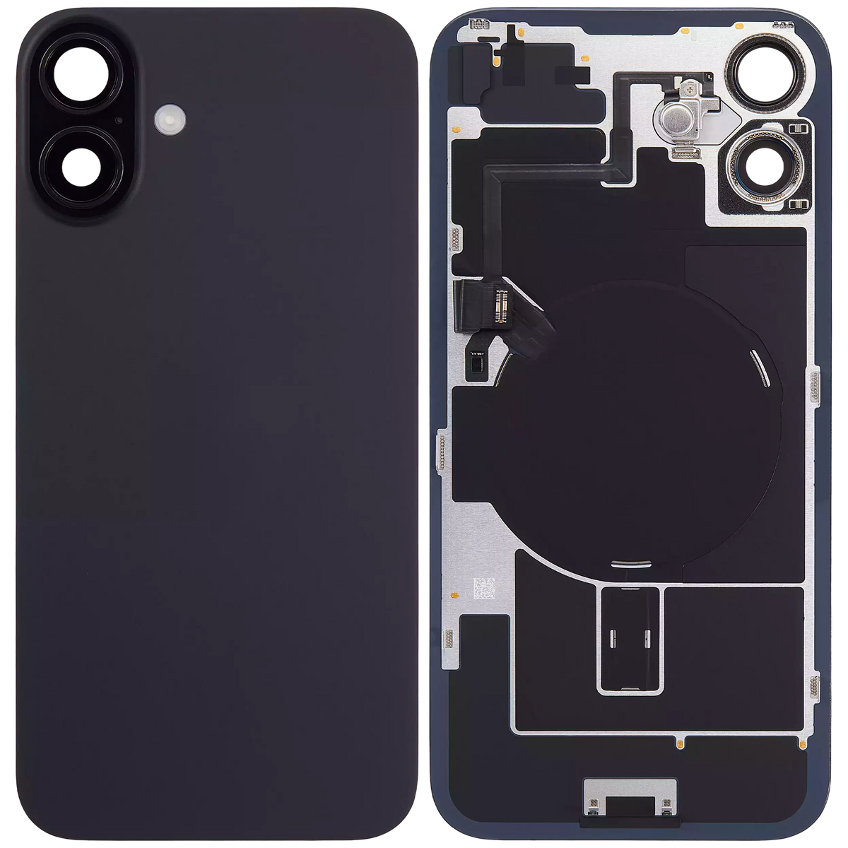 Back Glass With Steel Plate With Wireless NFC Charging MagSafe Magnet & Flashlight Flex Compatible For iPhone 16 (Used OEM Pull: Grade A) (Black)