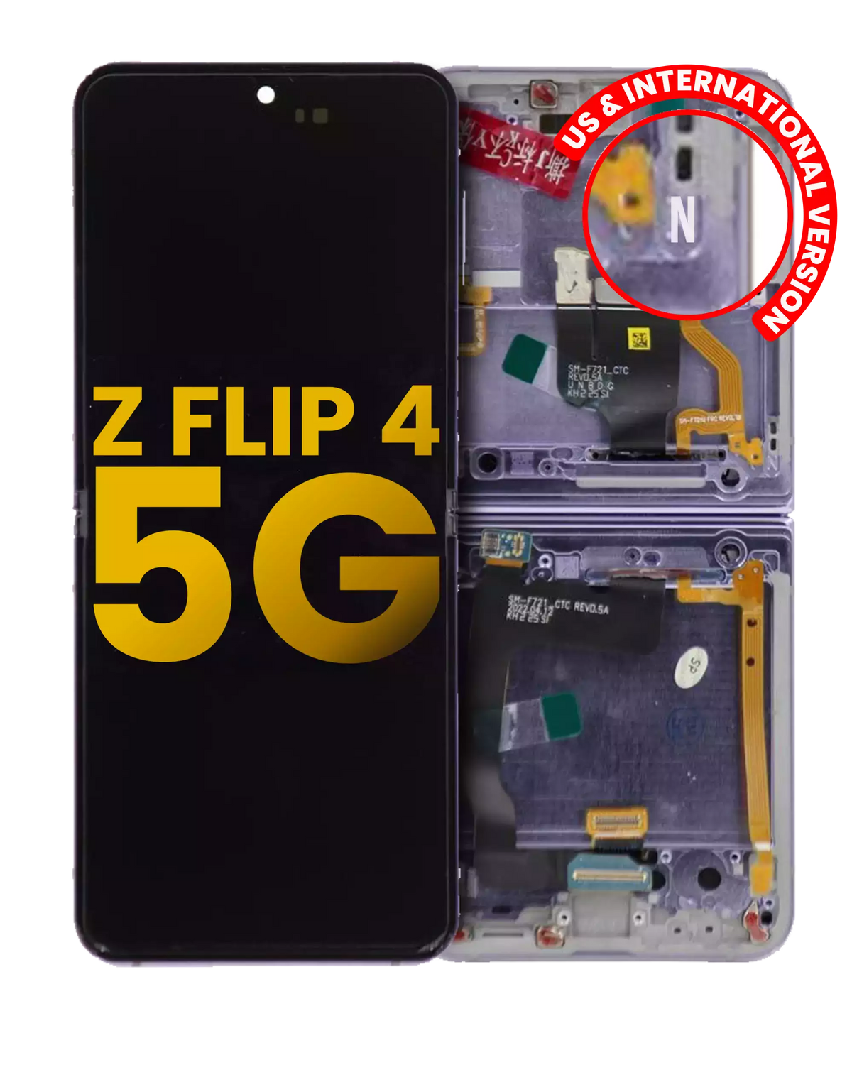 Inner OLED Assembly With Frame Compatible For Samsung Galaxy Z Flip 4 5G Replacement (US & International Version) (Refurbished) (Bora Purple)