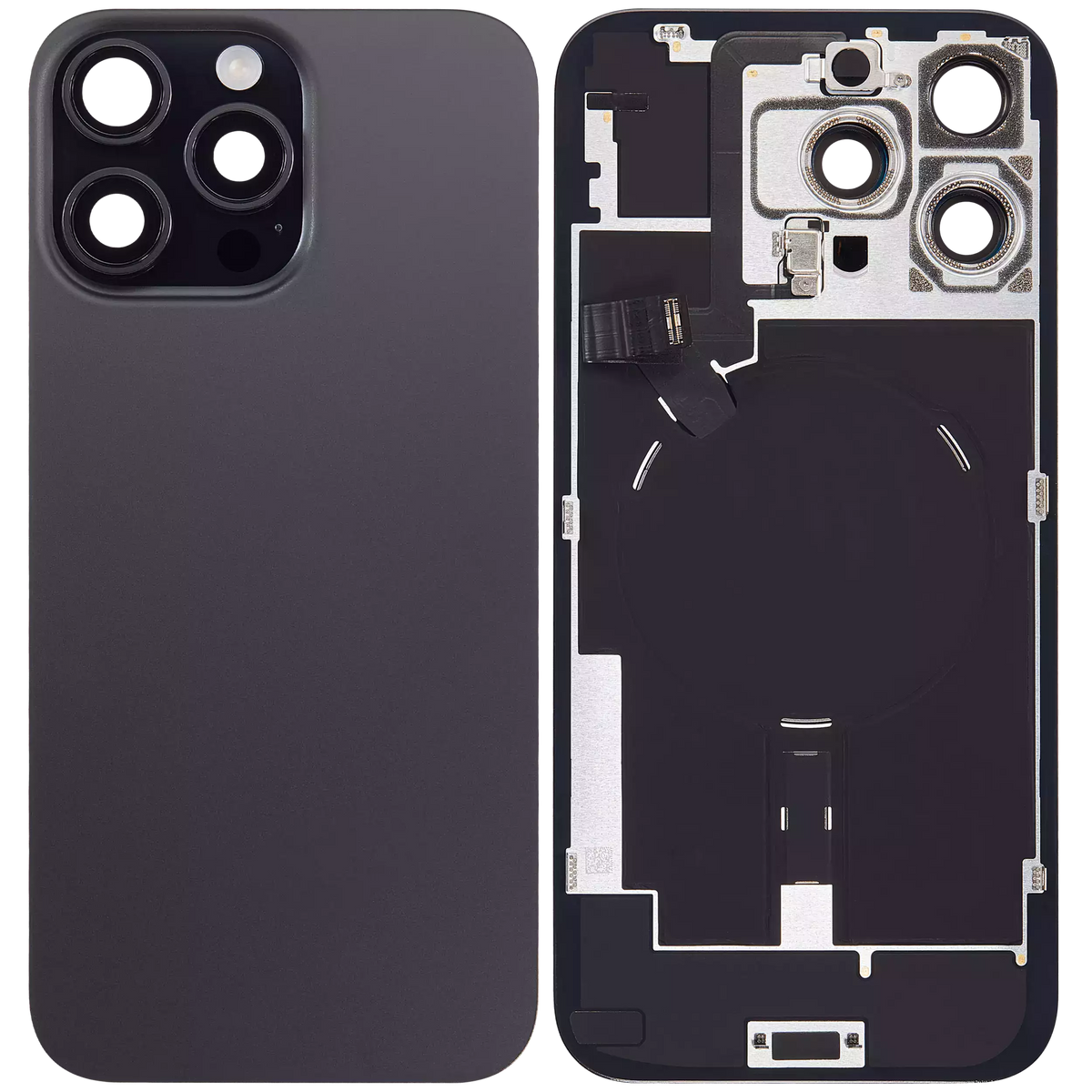 Back Glass With Steel Plate With Wireless NFC Charging MagSafe Magnet & Flashlight Flex Compatible For iPhone 16 Pro Max (Used OEM Pull: Grade A) (Black Titanium)