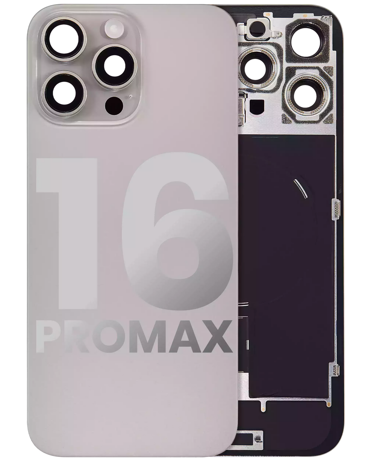 Back Glass With Steel Plate With Wireless NFC Charging MagSafe Magnet & Flashlight Flex Compatible For iPhone 16 Pro Max (Used OEM Pull: Grade A) (Natural Titanium)