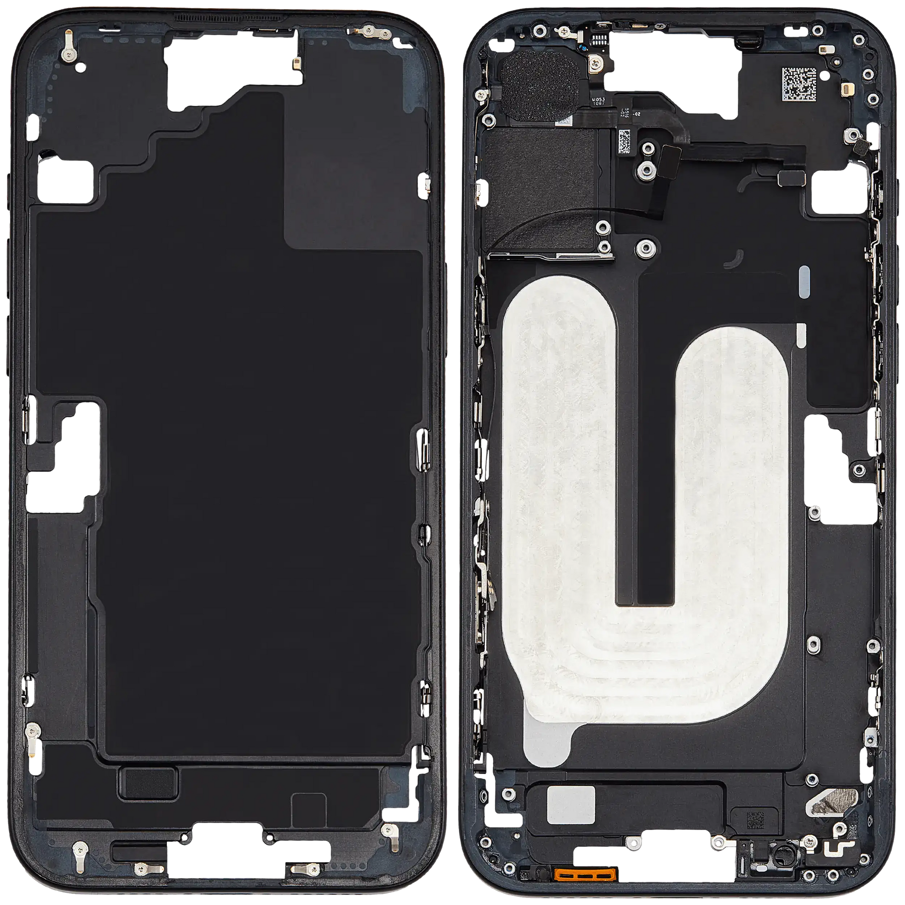 Mid-Frame Housing With Power And Volume Button Compatible For iPhone 16 Plus (US Version) (Used OEM Pull: Grade A) (Black)