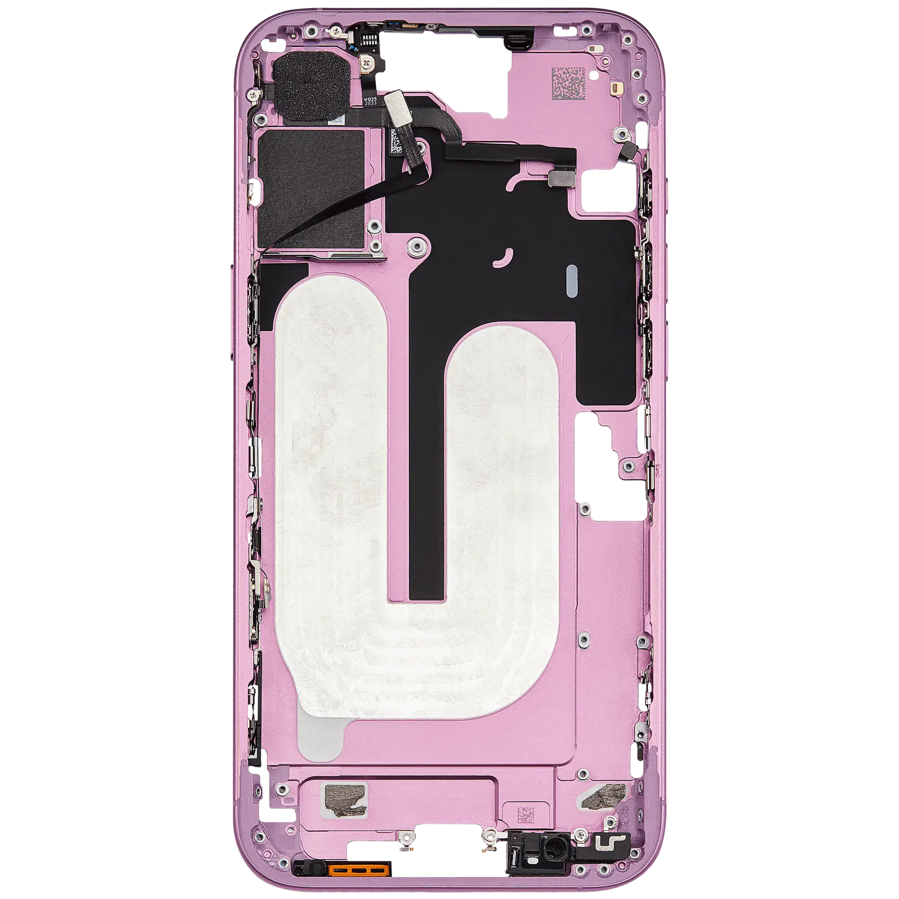 Mid-Frame Housing With Power And Volume Button Compatible For iPhone 16 Plus (US Version) (Used OEM Pull: Grade A) (Pink)