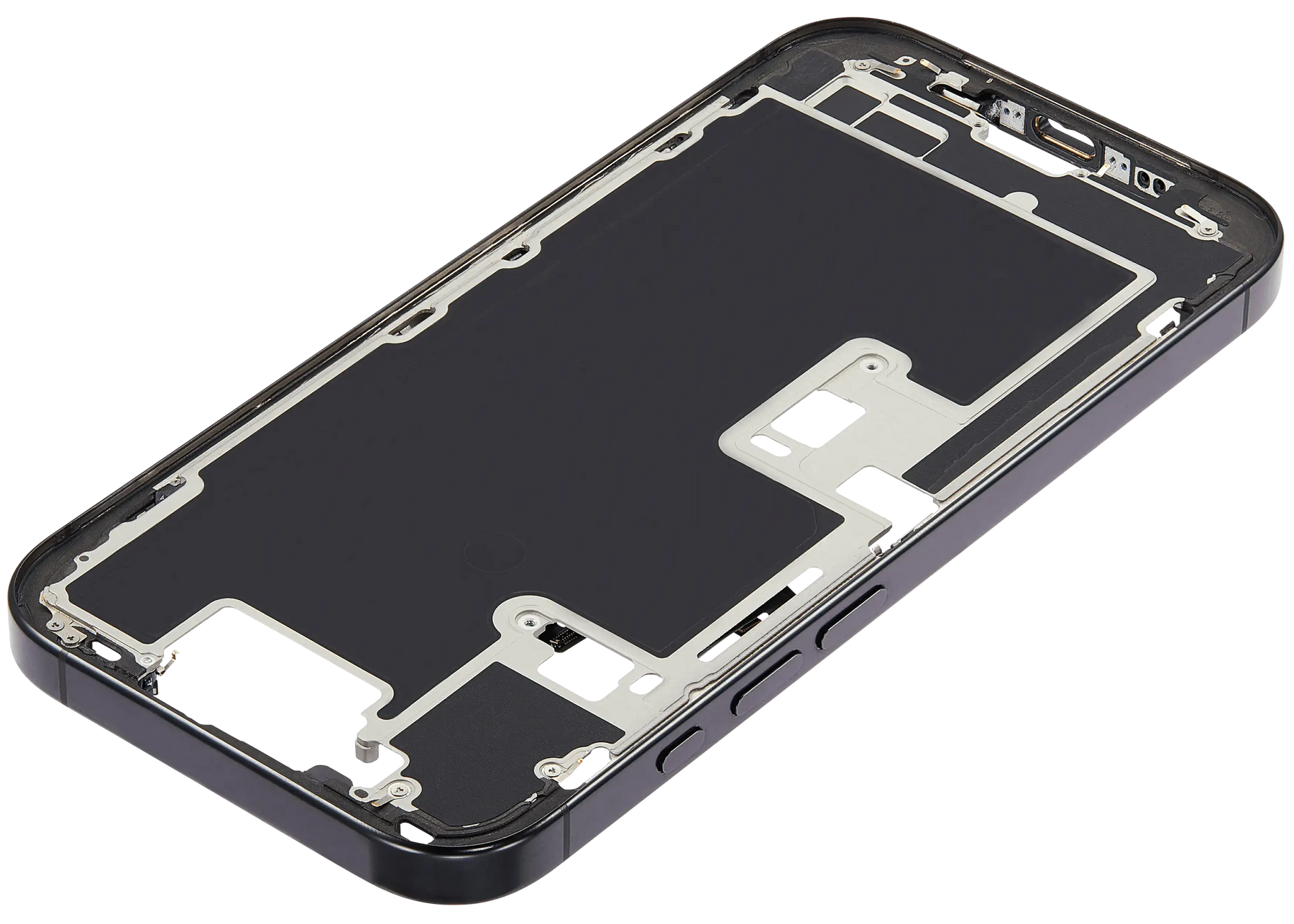 Mid-Frame Housing With Power And Volume Button Compatible For iPhone 16 Pro (US Version) (Used OEM Pull: Grade A) (Black Titanium)