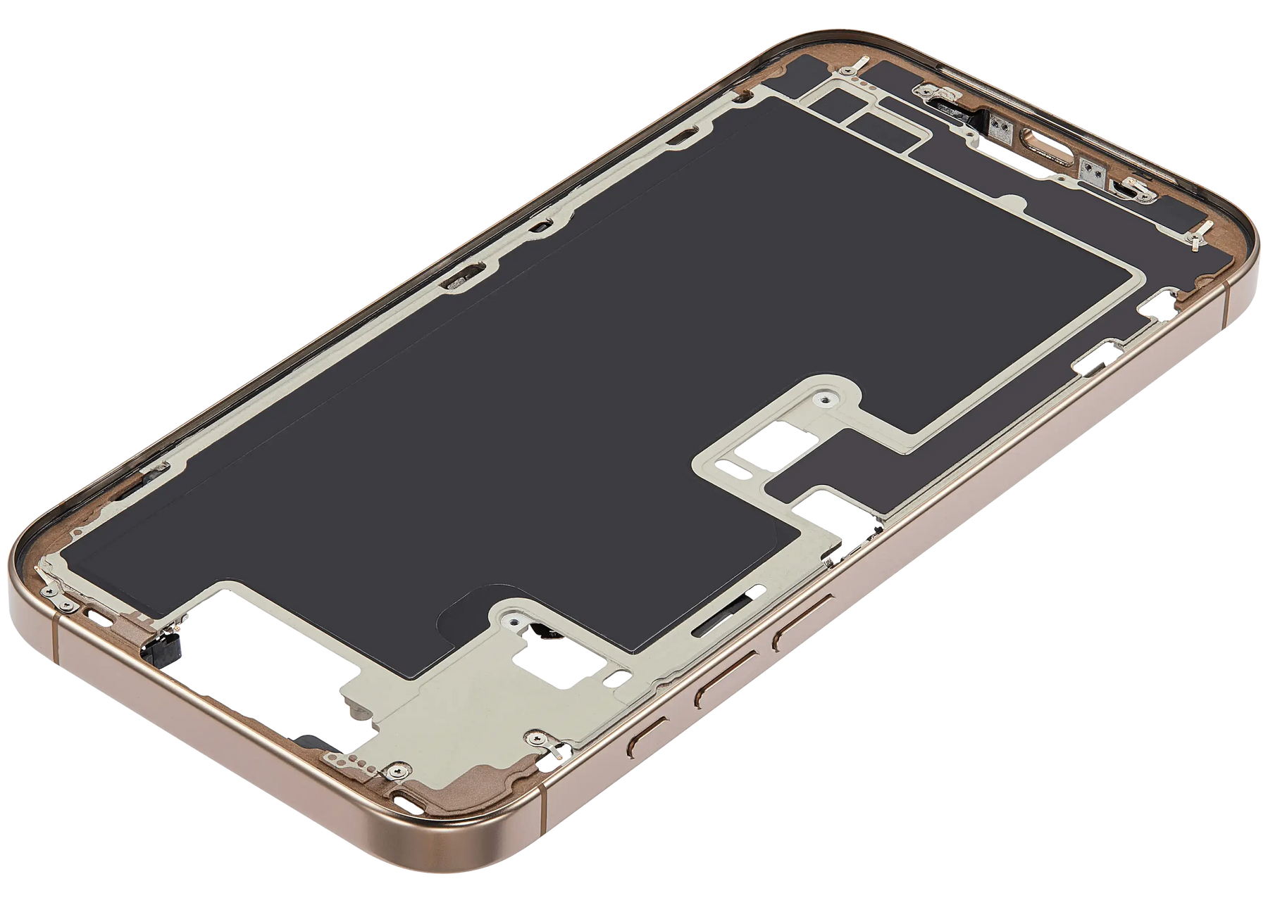 Mid-Frame Housing With Power And Volume Button Compatible For iPhone 16 Pro max (US Version) (Used OEM Pull: Grade A) (Desert Titanium)