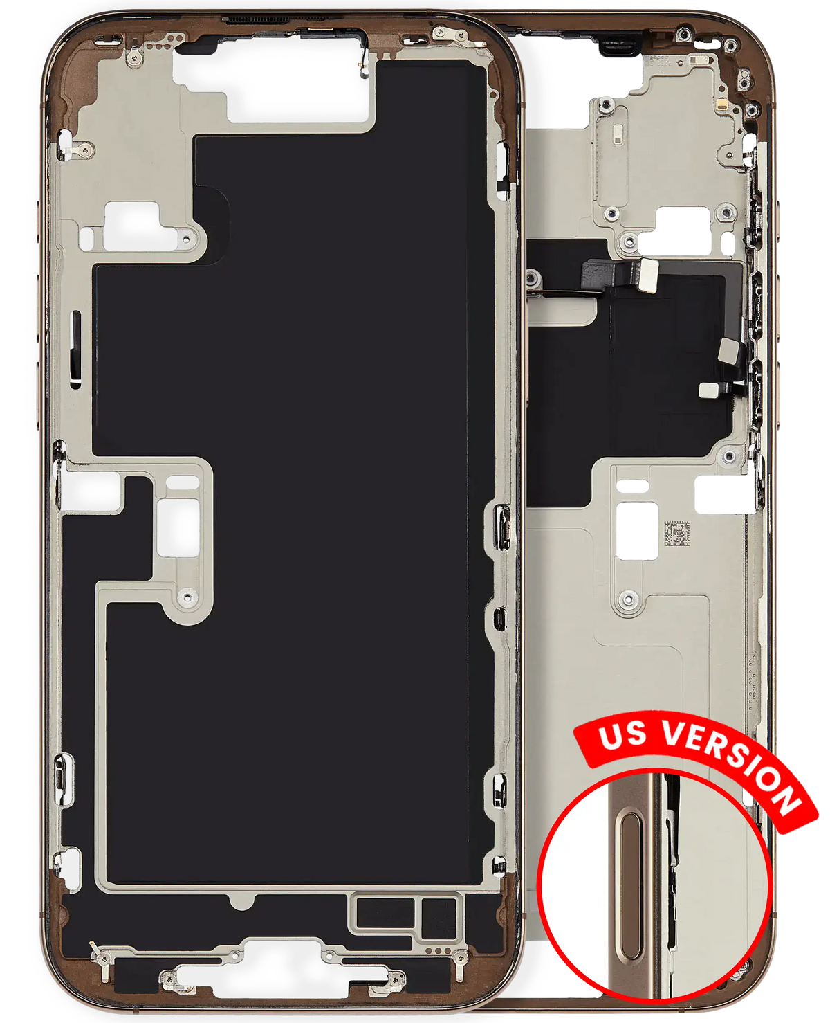 Mid-Frame Housing With Power And Volume Button Compatible For iPhone 16 Pro max (US Version) (Used OEM Pull: Grade A) (Desert Titanium)