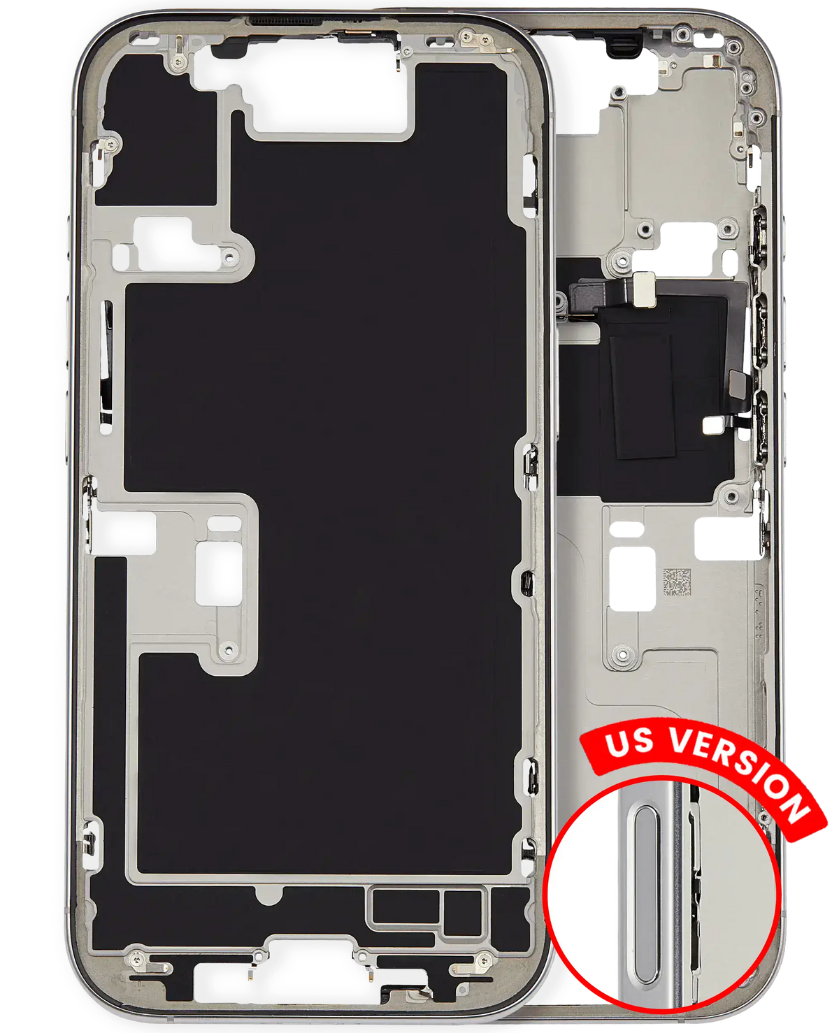 Mid-Frame Housing With Power And Volume Button Compatible For iPhone 16 Pro (US Version) (Used OEM Pull: Grade A) (White Titanium)