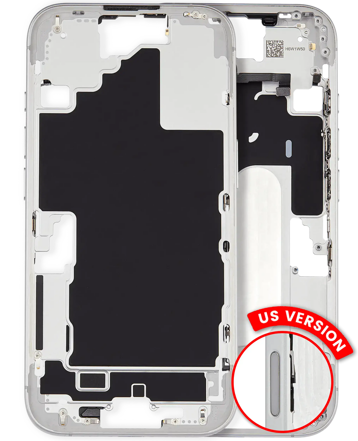 Mid-Frame Housing With Power And Volume Button Compatible For iPhone 16 (US Version) (Used OEM Pull: Grade A) (White)