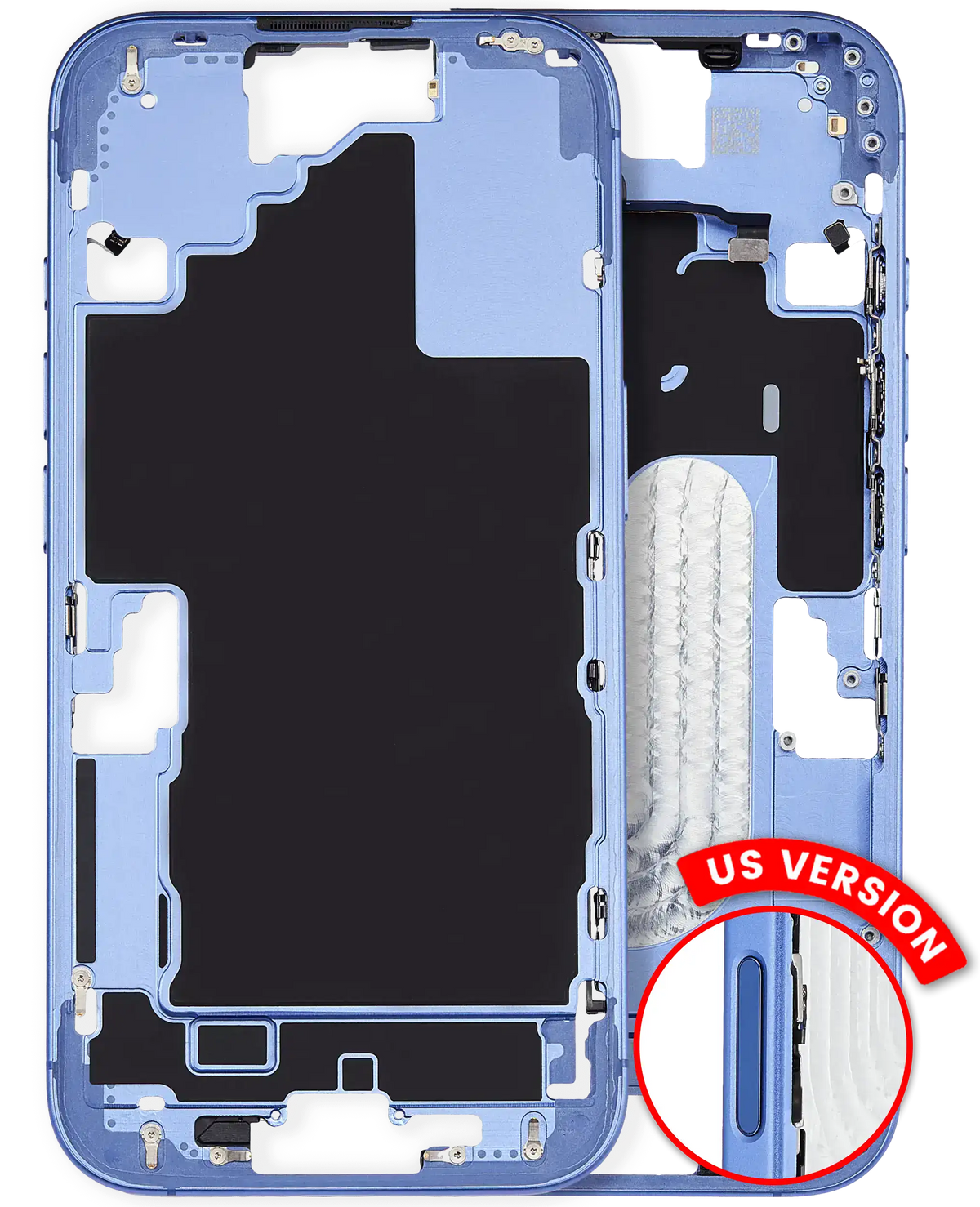 Mid-Frame Housing With Power And Volume Button Compatible For iPhone 16 (US Version) (Used OEM Pull: Grade A) (Ultramarine)