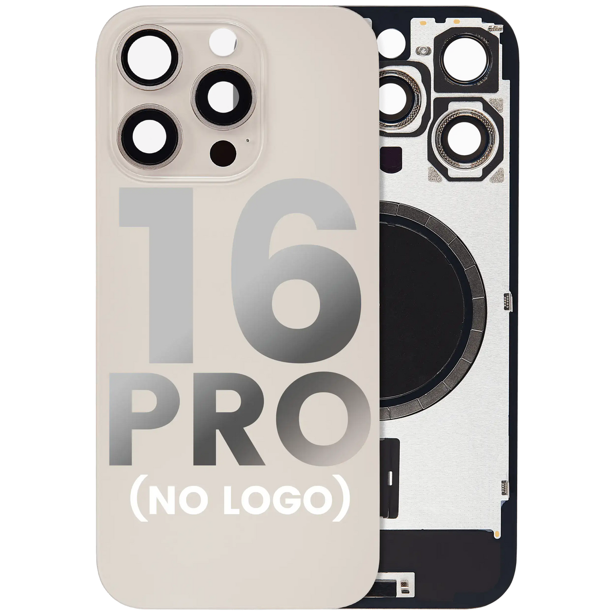 Back Glass With Steel Plate With MagSafe Magnet Pre-Installed Compatible For iPhone 16 Pro (No Logo) (Desert Titanium)