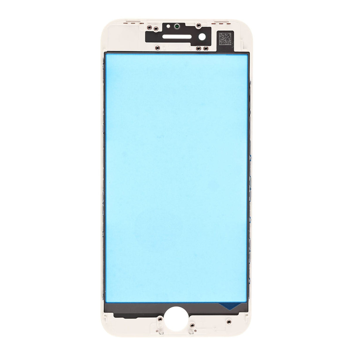 WHITE FRONT GLASS LENS WITH SUPPORTING FRAME FOR IPHONE 8