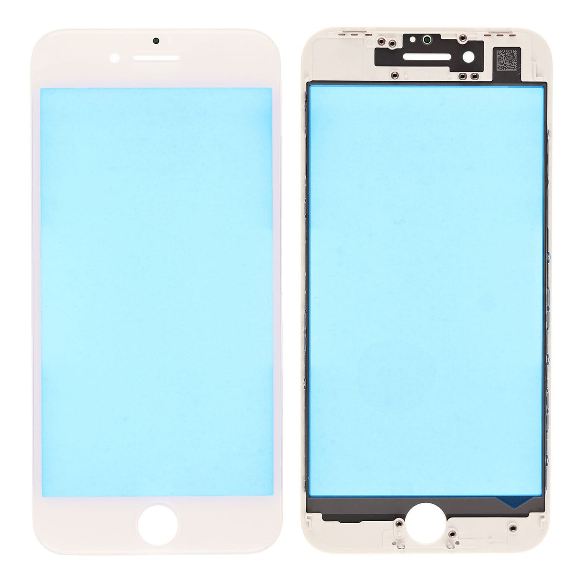 WHITE FRONT GLASS LENS WITH SUPPORTING FRAME FOR IPHONE 8