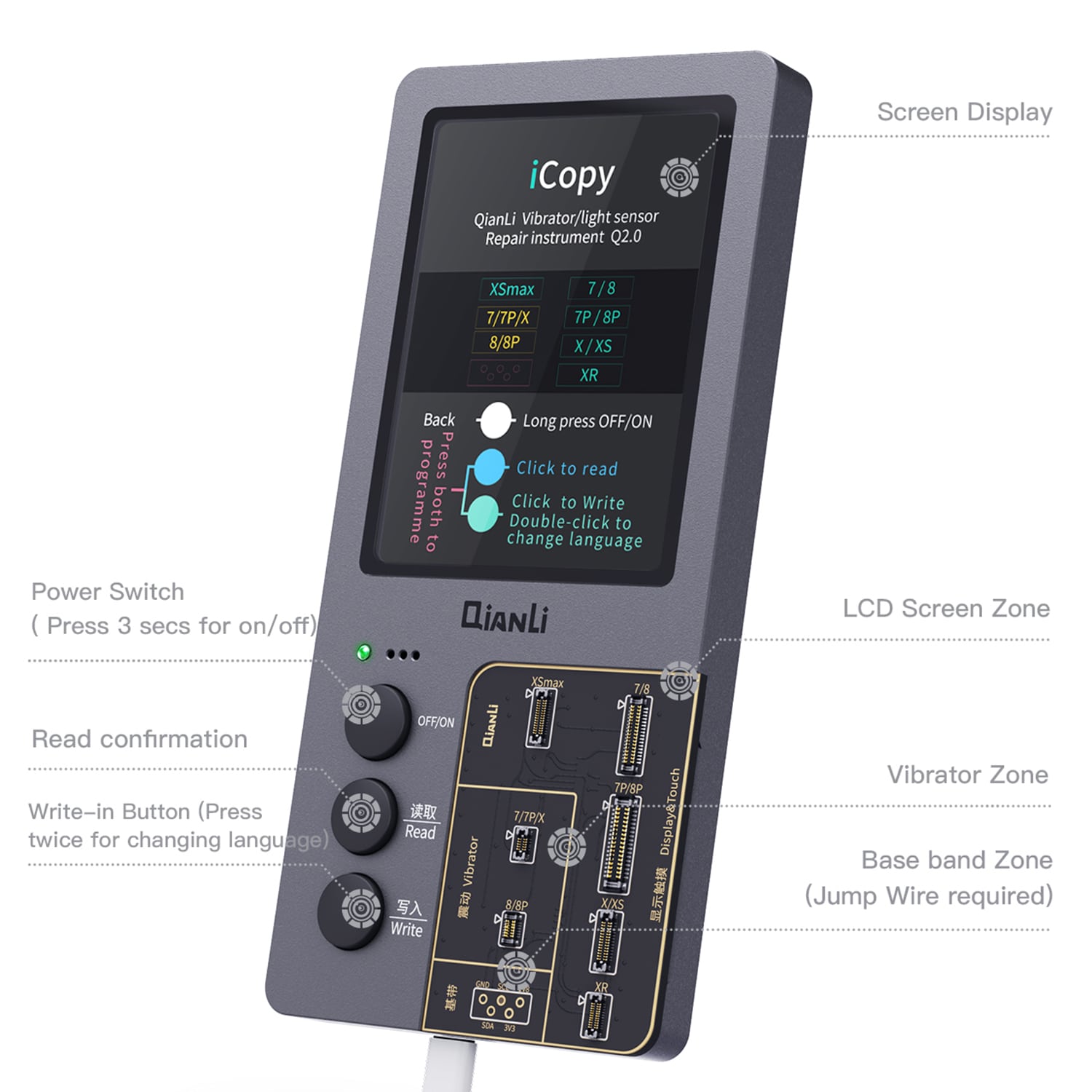 TOOLPLUS QIANLI ICOPY PLUS 2.2 3IN1 VIBRATOR/LIGHT SENSOR/TRUE TONE REPAIR INSTRUMENT