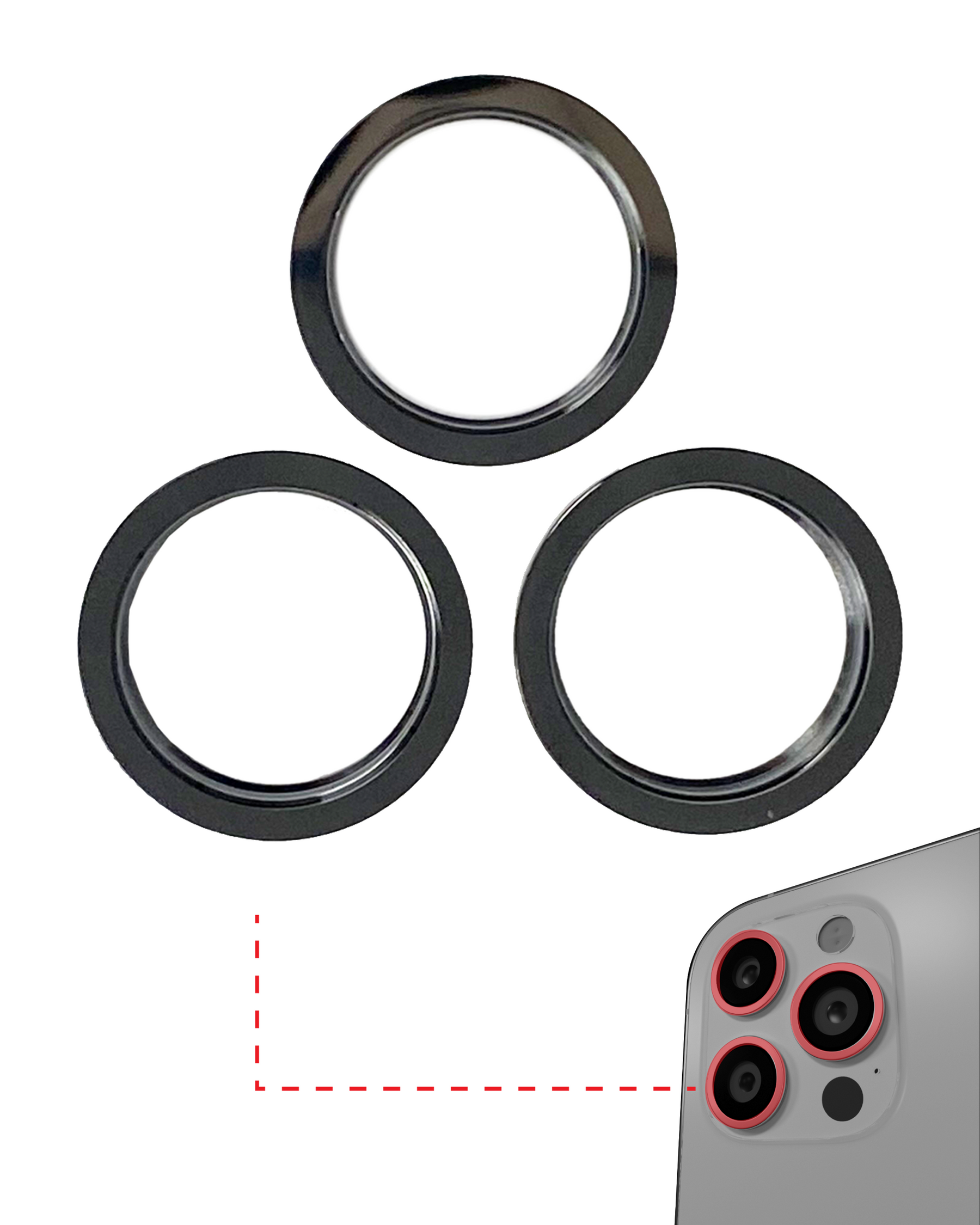 GRAPHITE - BACK CAMERA BEZEL RING ONLY (3 PIECE SET) FOR IPHONE 12 PRO (10 PACK)