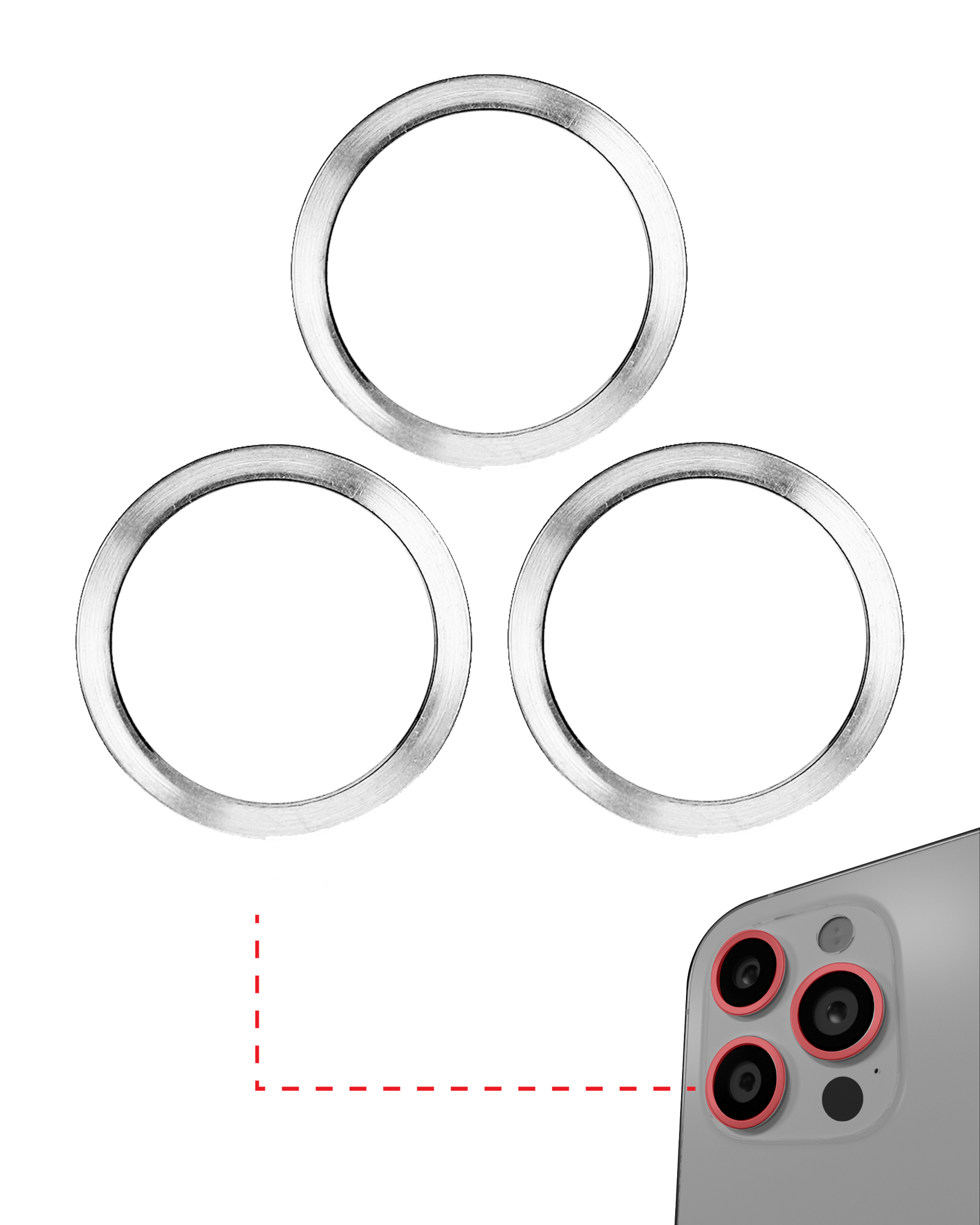 SILVER - BACK CAMERA BEZEL RING ONLY (3 PIECE SET) FOR IPHONE 12 PRO (10 PACK)