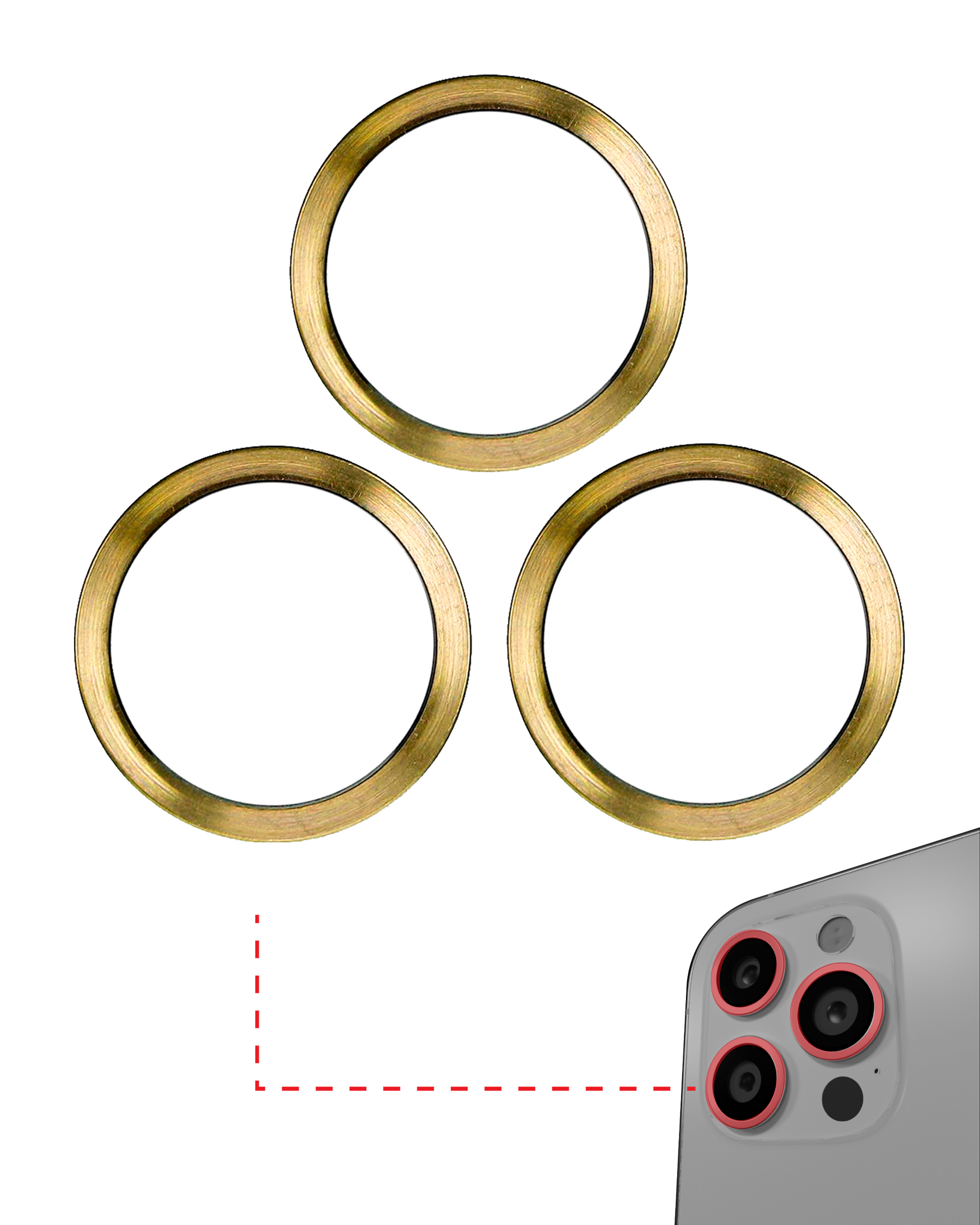 GOLD - BACK CAMERA BEZEL RING ONLY (3 PIECE SET) FOR IPHONE 12 PRO (10 PACK)