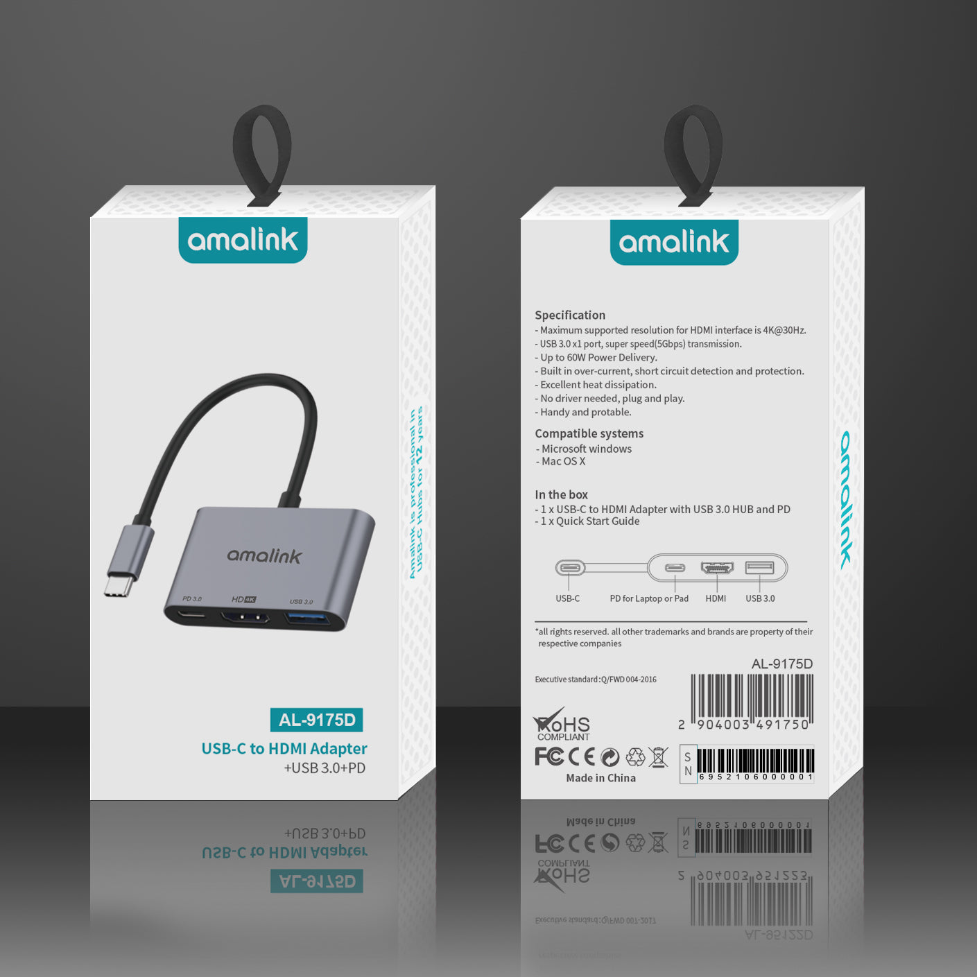 3 in 1 USB 3.0 Hub For Laptop Adapter PD Charge 3 Ports Dock Station HDMI Notebook Type-C Splitter (9175D)