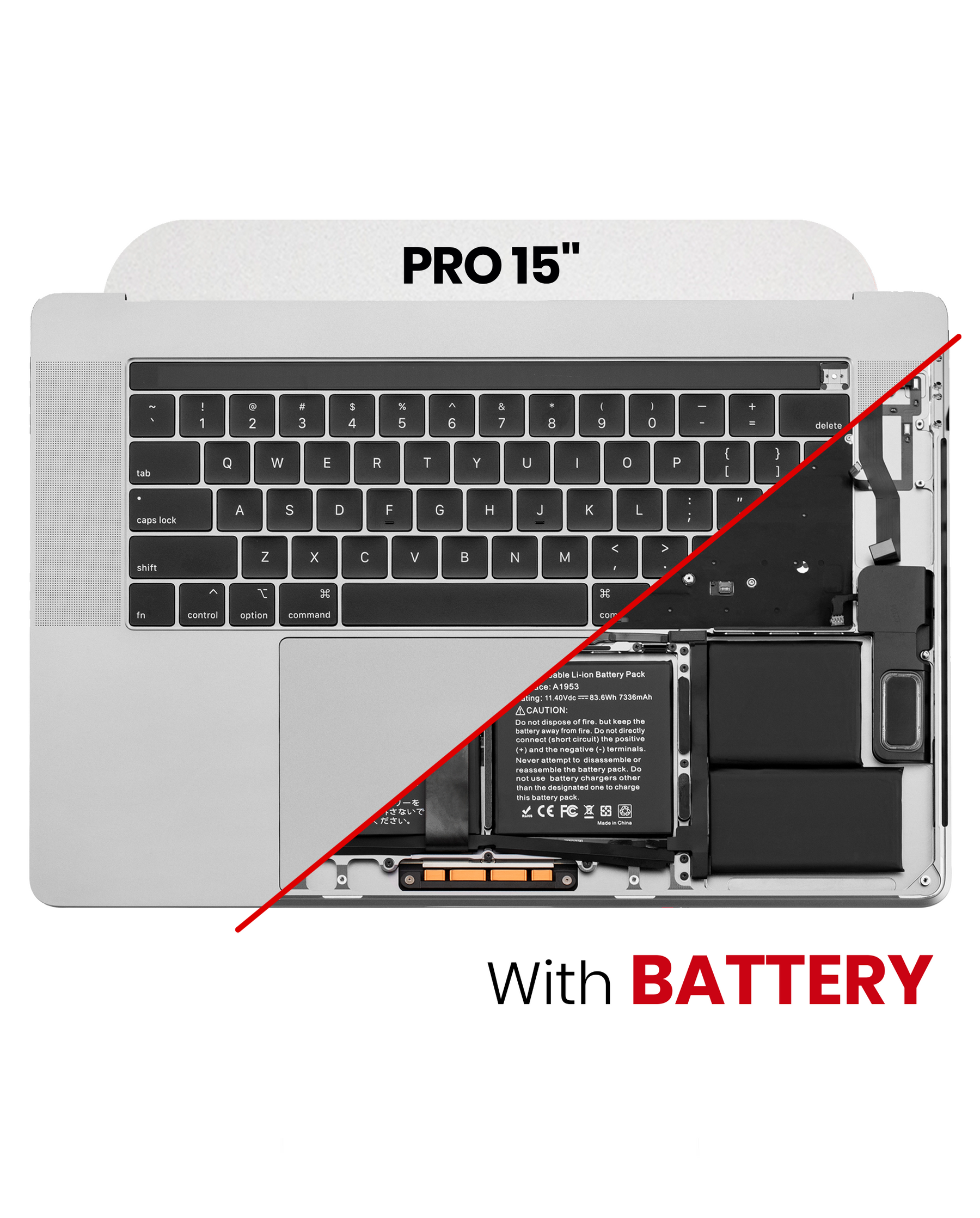 Top Case Assembly (With Battery And Keyboard) Compatible For MacBook Pro 15" Touch Bar (A1990 / Late 2018 / Early 2019) (Silver) (US English)