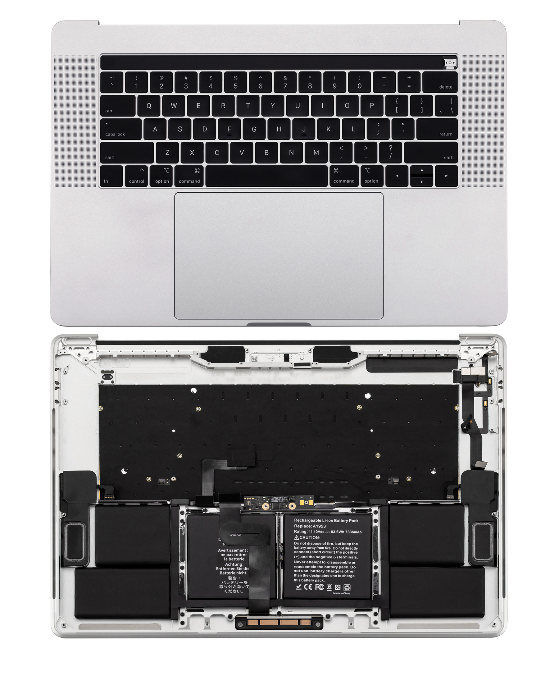 Top Case Assembly (With Battery And Keyboard) Compatible For MacBook Pro 15" Touch Bar (A1990 / Late 2018 / Early 2019) (Silver) (US English)