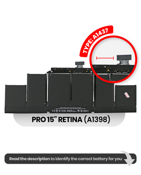 Battery (A1417) Compatible For MacBook Pro 15" Retina (A1398 / Mid 2012 / Early 2013)