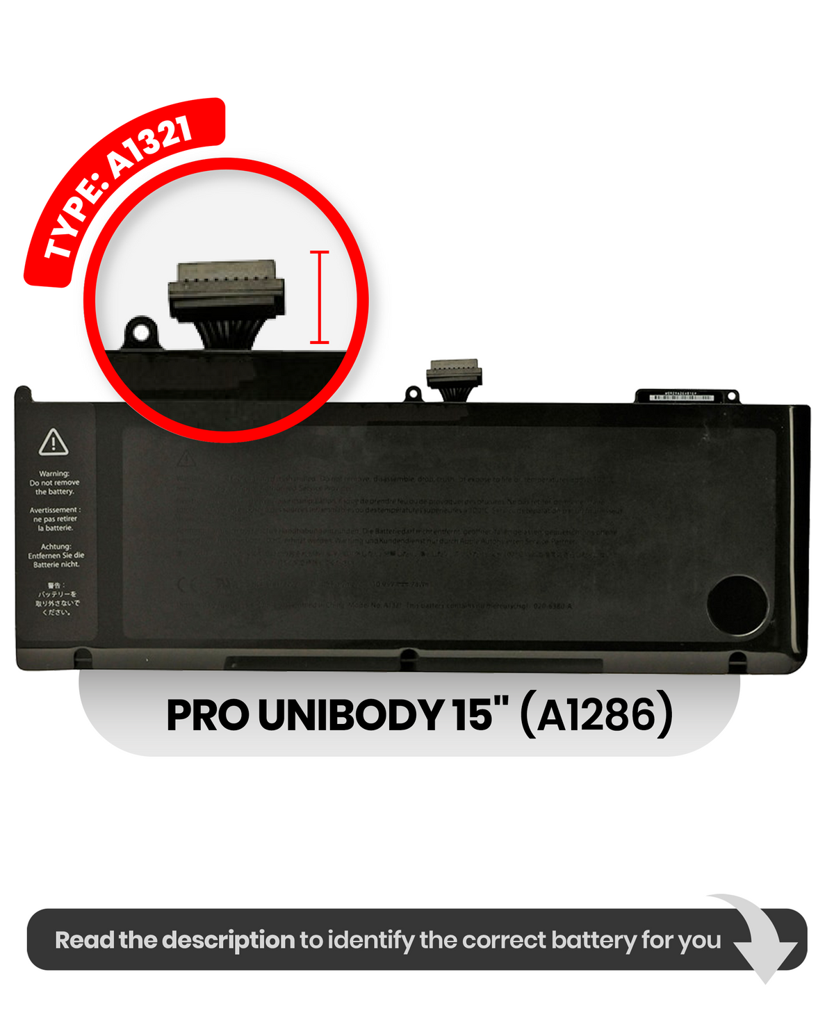 Battery (A1321) Compatible For MacBook Pro Unibody 15" (A1286 / Mid 2009 / Mid 2010)