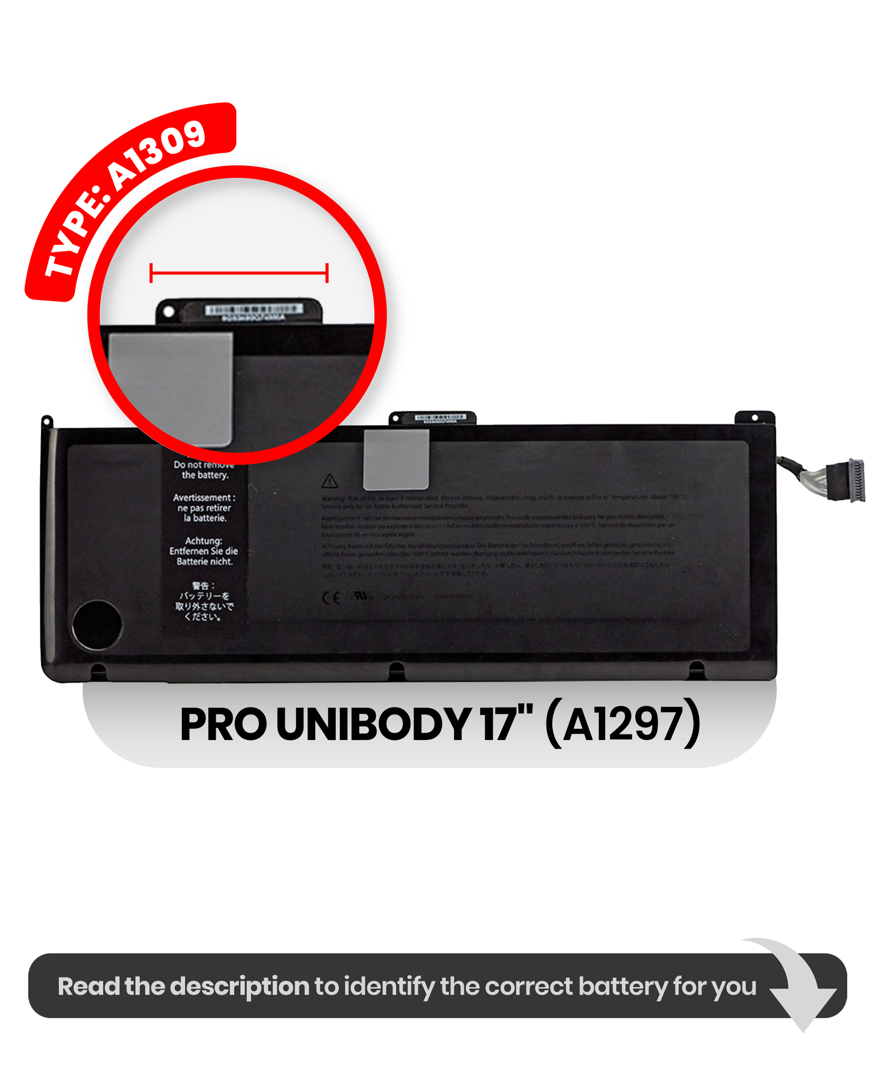 Battery (A1309) Compatible For MacBook Pro Unibody 17" (A1297 / Early 2009)