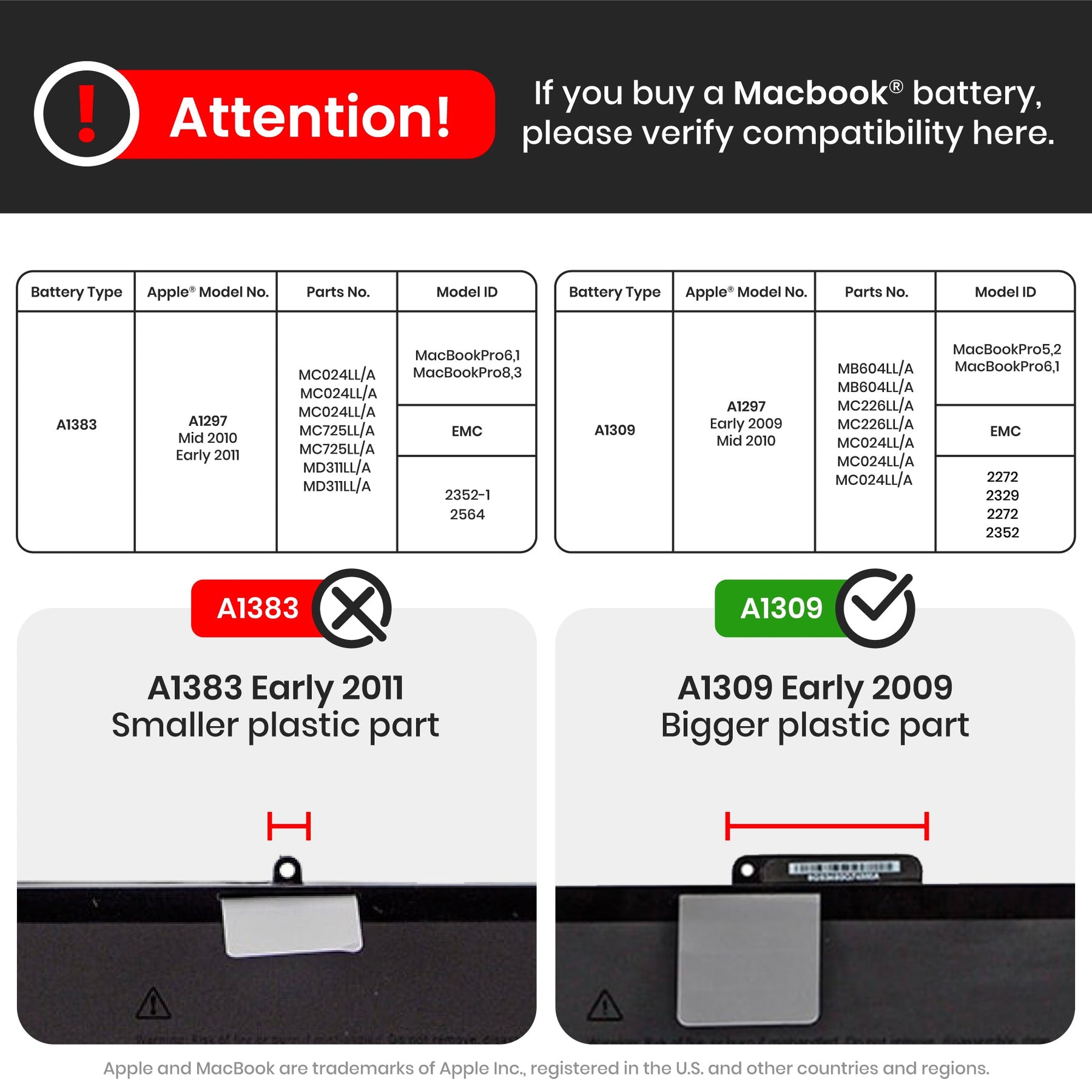 Battery (A1309) Compatible For MacBook Pro Unibody 17" (A1297 / Early 2009)