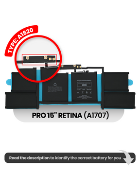 Battery (A1820) Compatible For MacBook Pro 15" Retina (A1707 Late 2016 / Mid 2017)