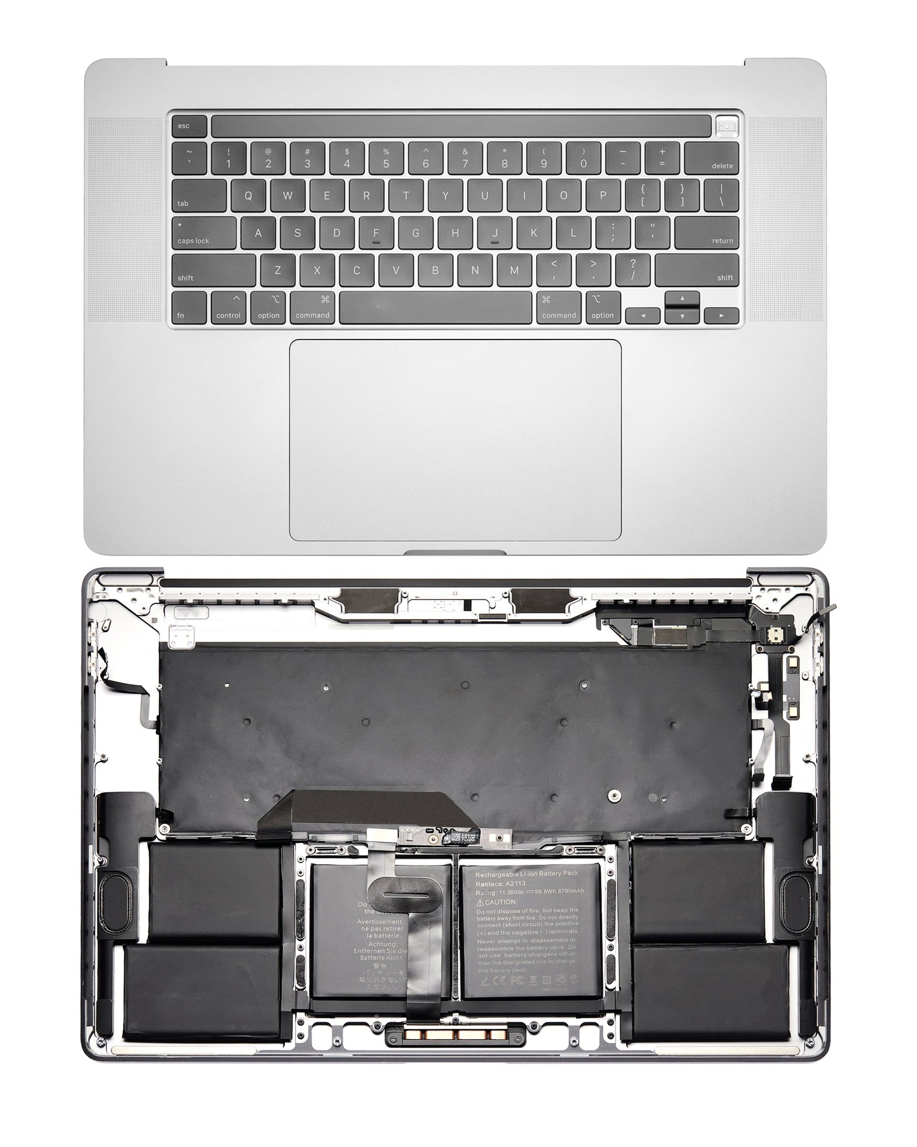 Top Case Assembly With Battery And Keyboard Compatible For MacBook Pro 16" (A2141 / Mid 2019) (US English) (Used OEM Pull: Grade New) (Silver)