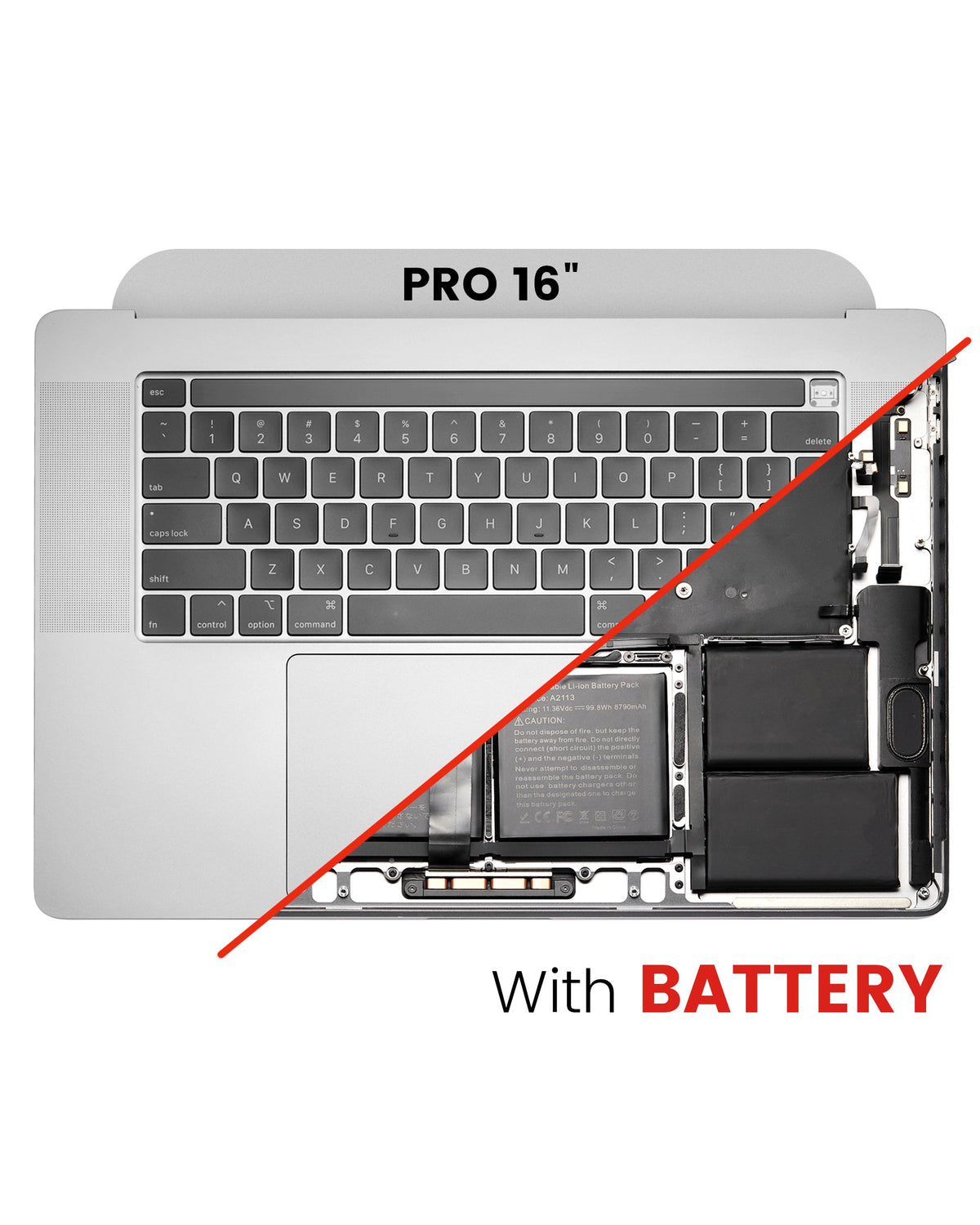 Top Case Assembly With Battery And Keyboard Compatible For MacBook Pro 16" (A2141 / Mid 2019) (US English) (Used OEM Pull: Grade New) (Silver)