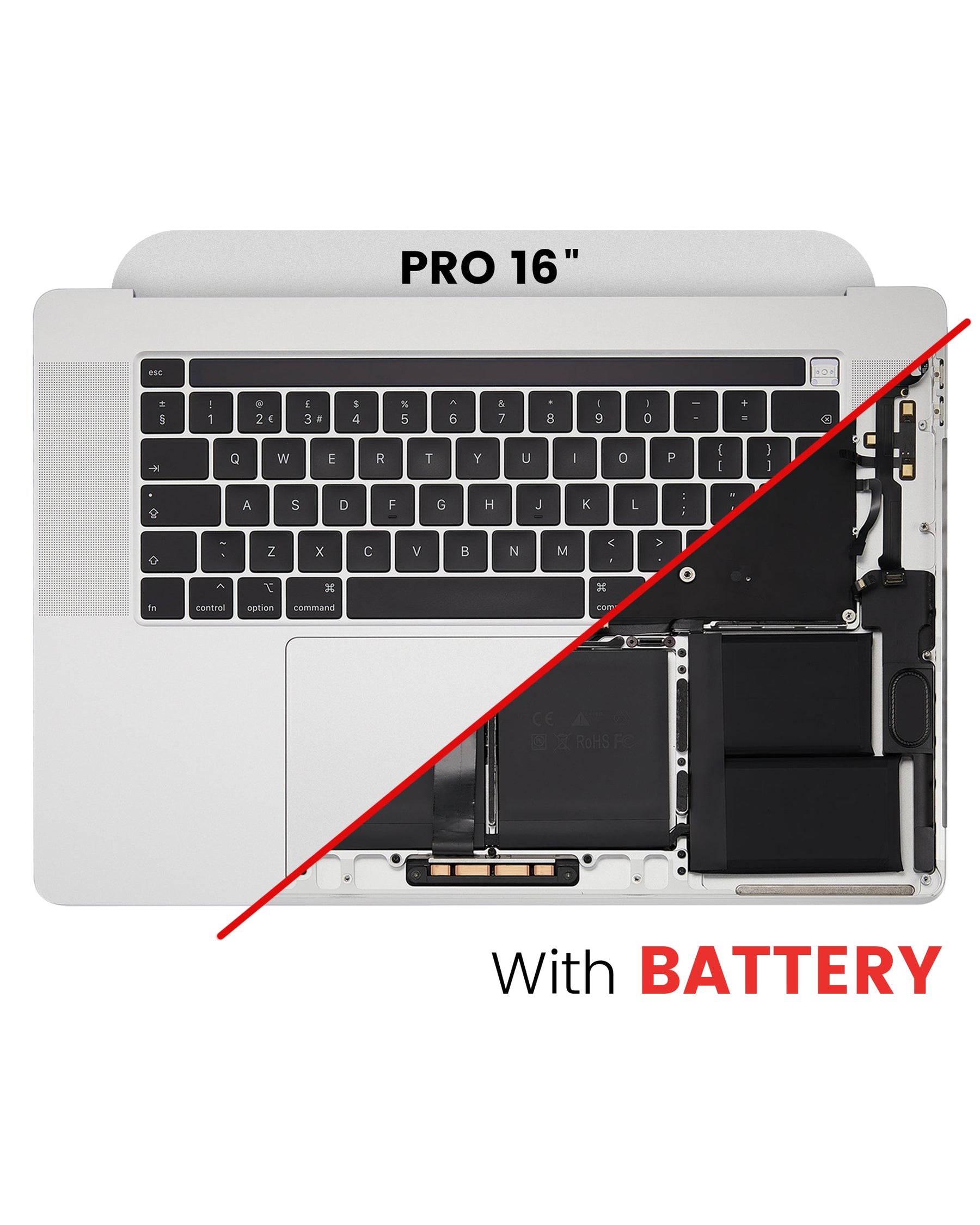 Top Case Assembly With Battery And Keyboard Compatible For MacBook Pro 16" (A2141 / Mid 2019) (UK English) (Used OEM Pull: Grade New) (Silver)