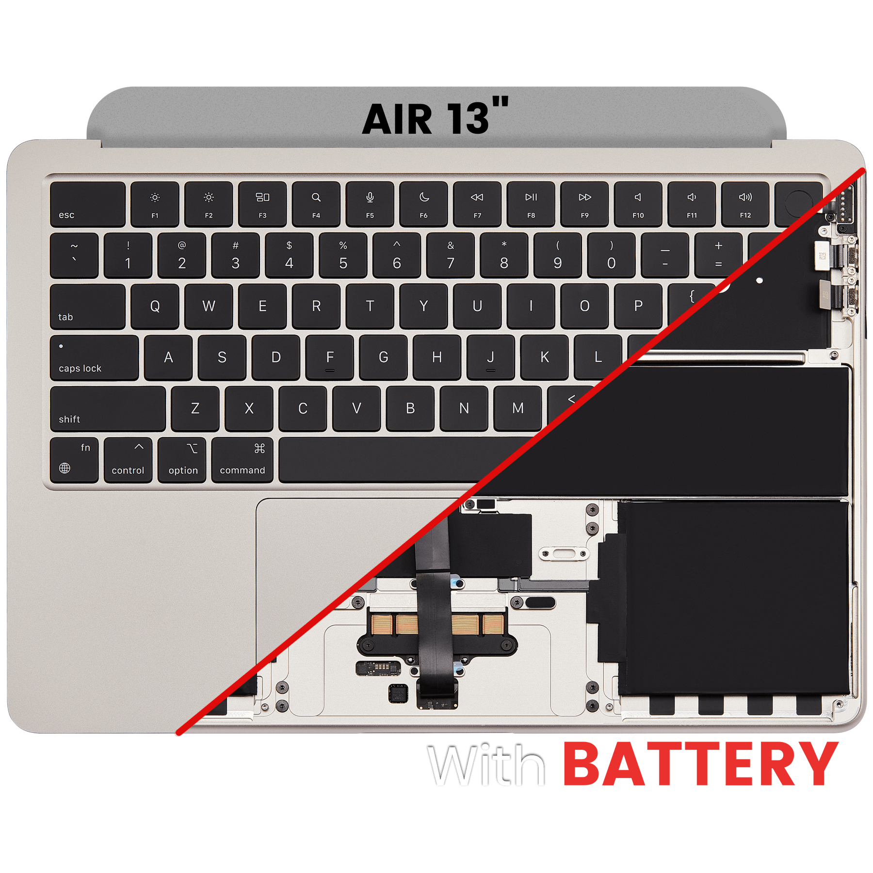 Top Case Assembly With Battery And Keyboard Compatible For MacBook Air 13" (A2681 / Mid 2022) (Starlight) (US Keyboard)