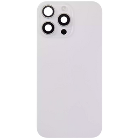 Back Glass With Steel Plate With Wireless NFC Charging MagSafe Magnet & Flashlight Flex Compatible For iPhone 16 Pro Max (Used OEM Pull: Grade A) (White Titanium)