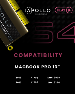 Apollo S4 1TB Mac SSD (NVMe PCIe Gen3x4) Compatible For MacBook Pro 13" Retina (A1708 / Late 2016 / Mid 2017)