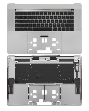 SPACE GREY TOP CASE WITH KEYBOARD (US ENGLISH)  FOR MACBOOK PRO 15" TOUCH BAR A1990 (LATE 2018 / EARLY 2019)  (USED OEM PULL: COSMETIC GRADE: NEW)