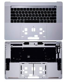 SILVER TOP CASE WITH KEYBOARD (US ENGLISH)  FOR MACBOOK PRO 15" TOUCH BAR A1990 (LATE 2018 / EARLY 2019)  (USED OEM PULL: COSMETIC GRADE: NEW)