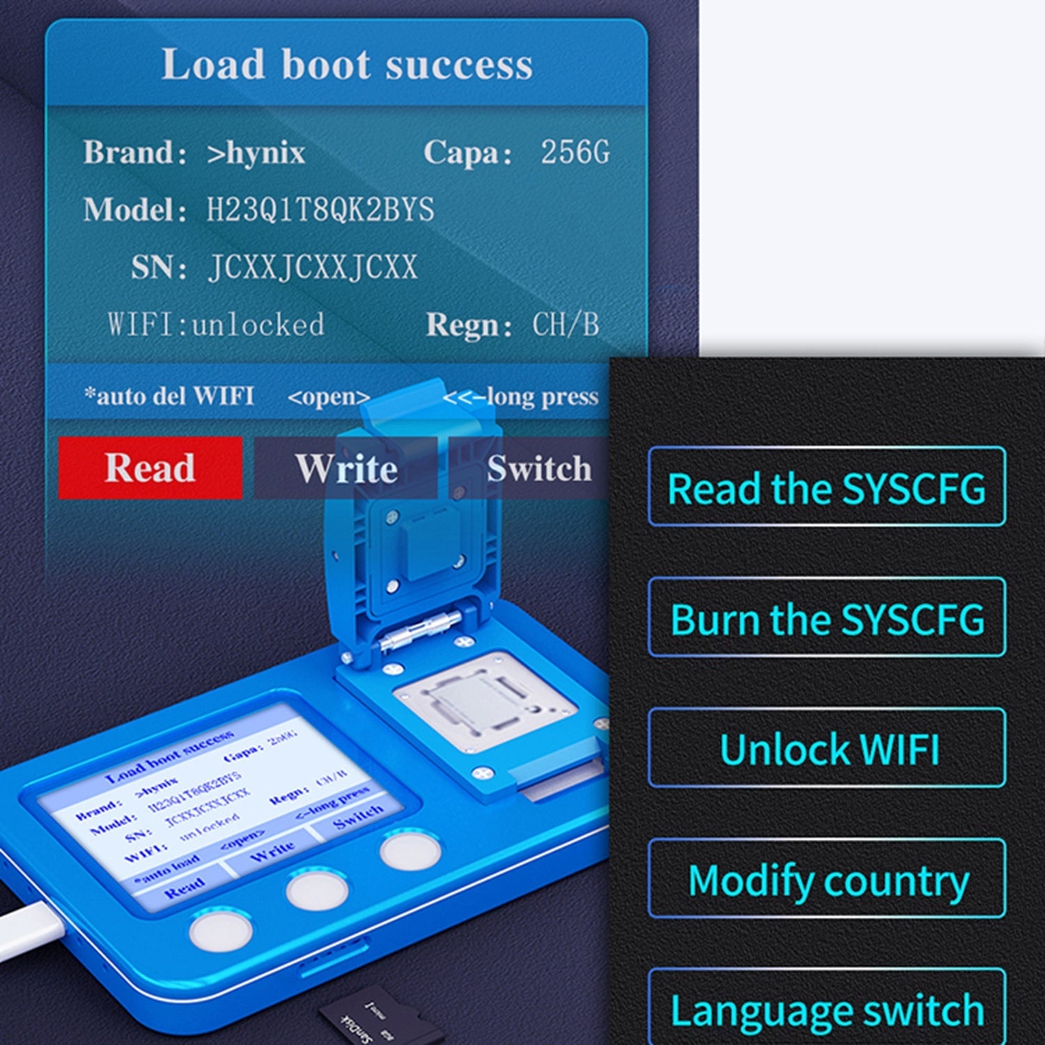 JC P7S BGA70 PCIE NAND READ/WRITE PROGRAMMER FOR IPHONE 5SE/6S/6SP/7/7P/IPAD5/6/7/ IPAD PRO