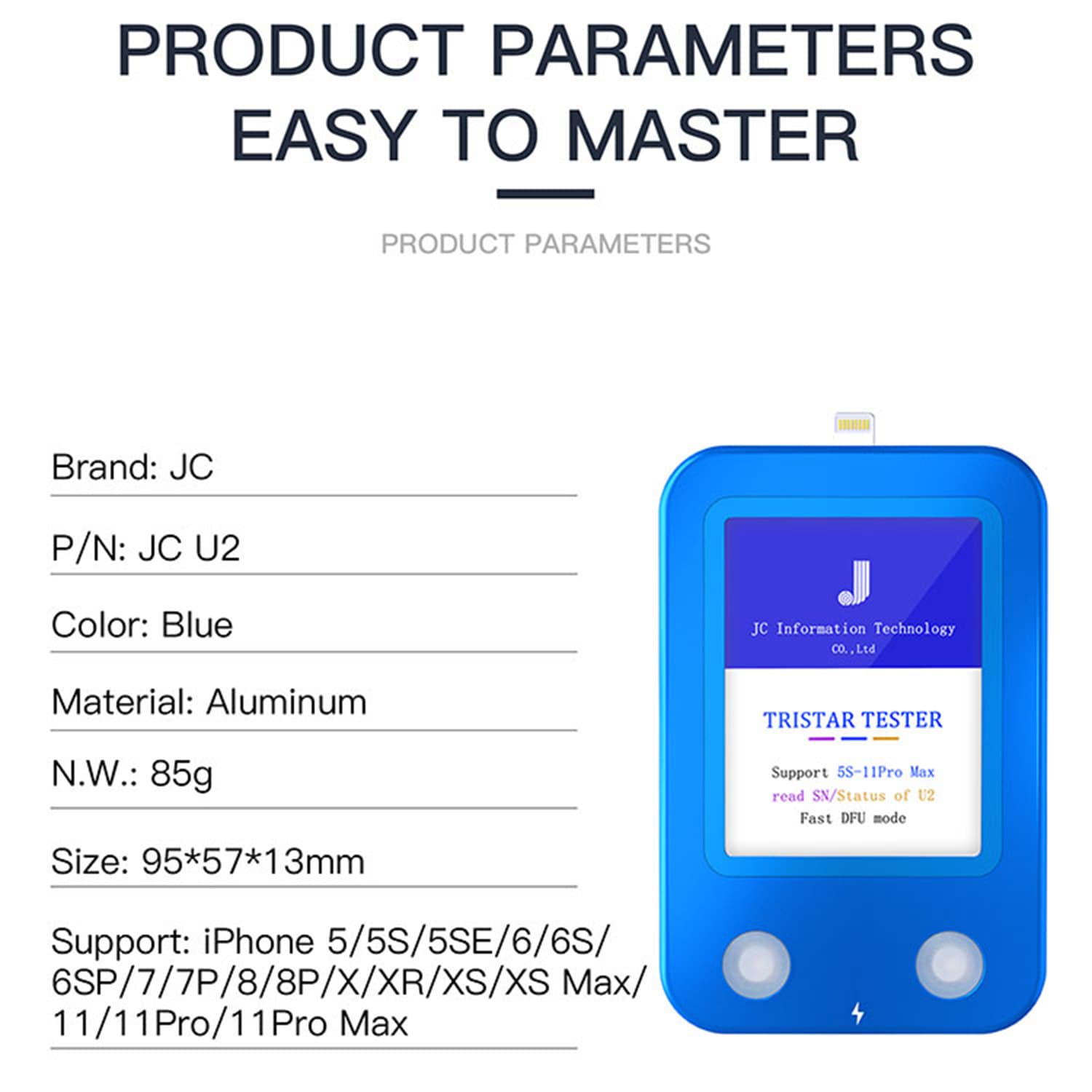 JC U2 TRISTAR TESTER FOR IPHONE/IPAD U2 CHARGER IC AND SN