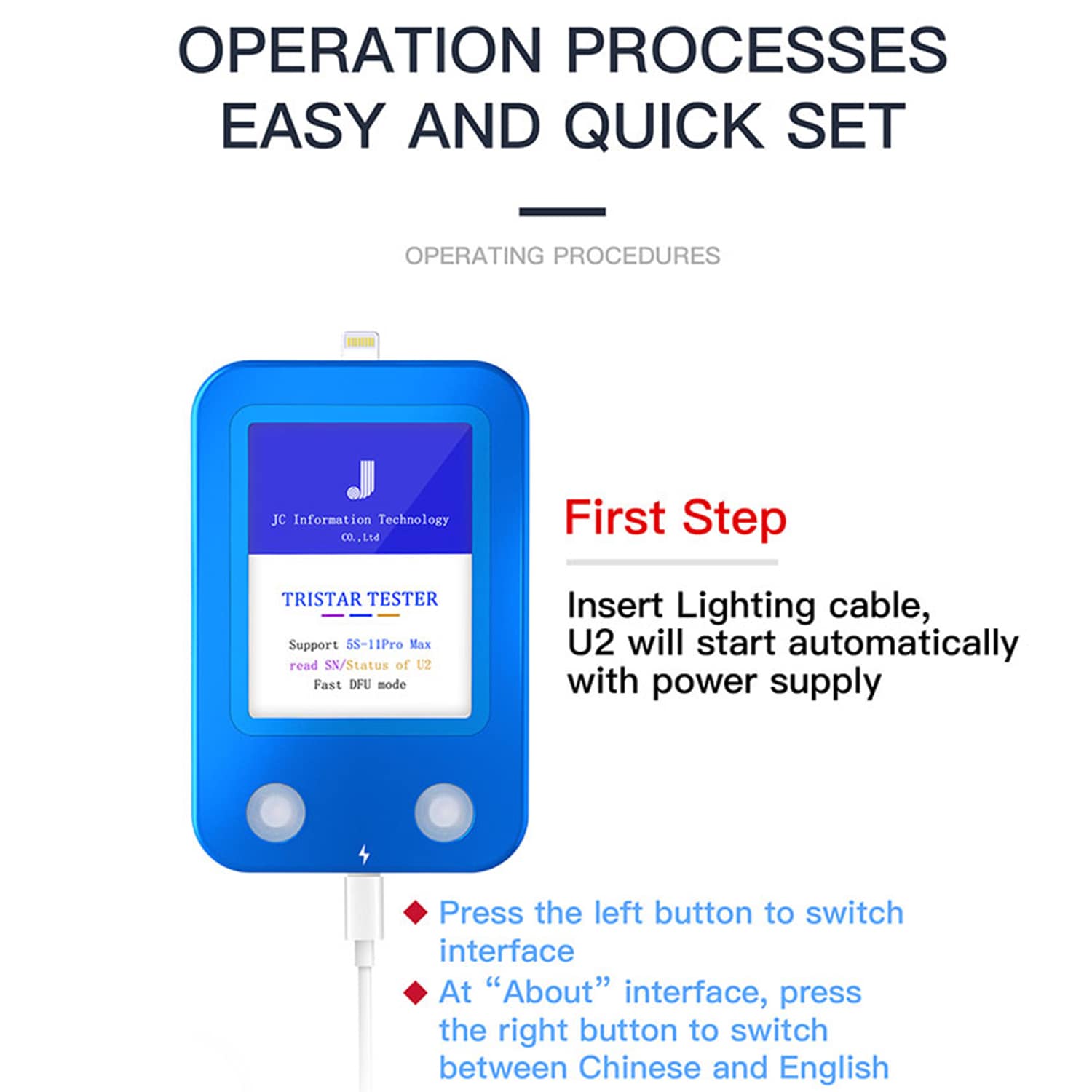 JC U2 TRISTAR TESTER FOR IPHONE/IPAD U2 CHARGER IC AND SN