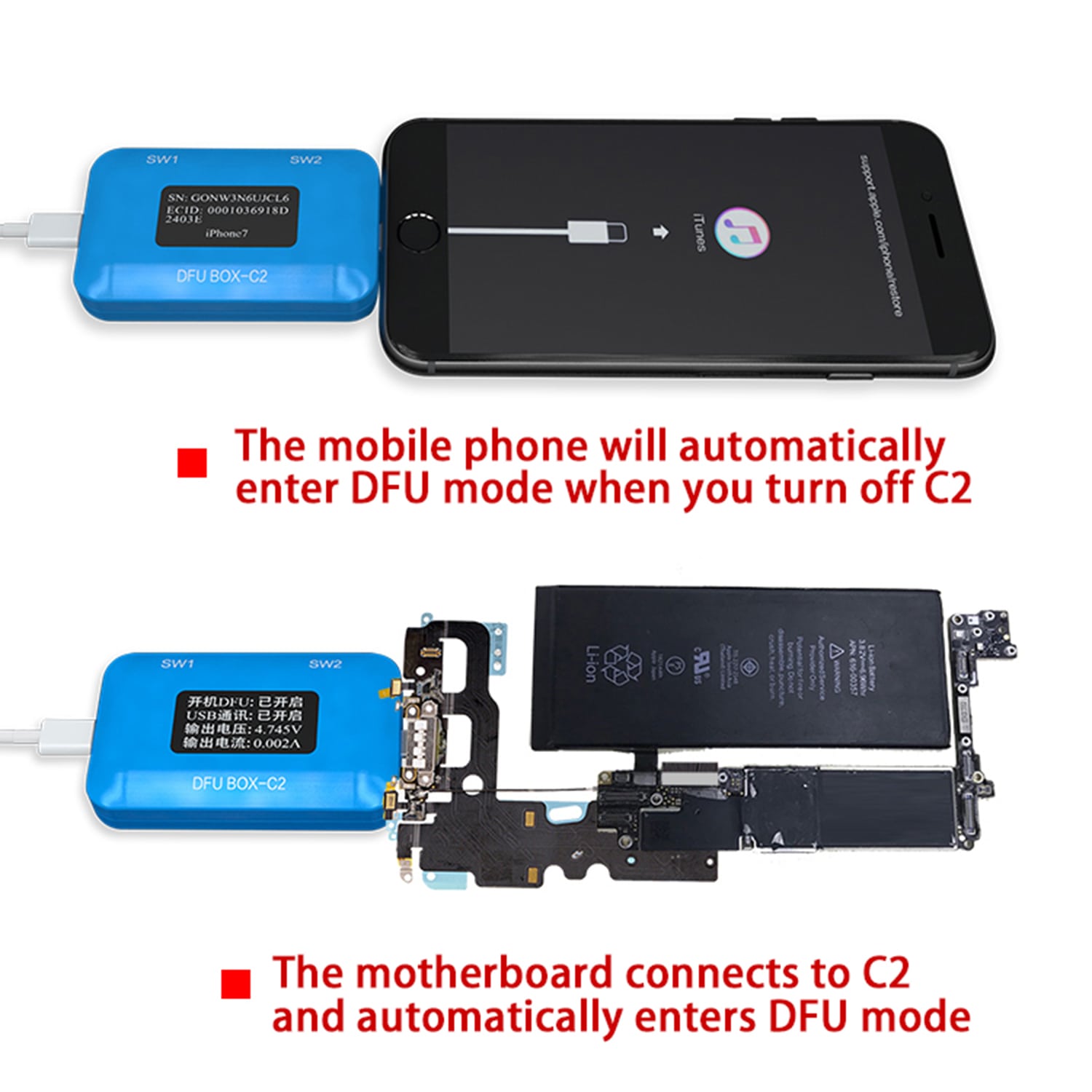 JC DFU BOX C2 FOR MOTHERBOARD ONE KEY DFU IOS RESTORE/BOOTING