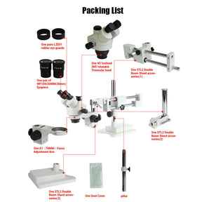 SZM7045-STL2 DOUBLE-ARM BOOM TRINOCULAR STEREO ZOOM INDUSTRIAL MICROSCOPE WITH LED LIGHTS