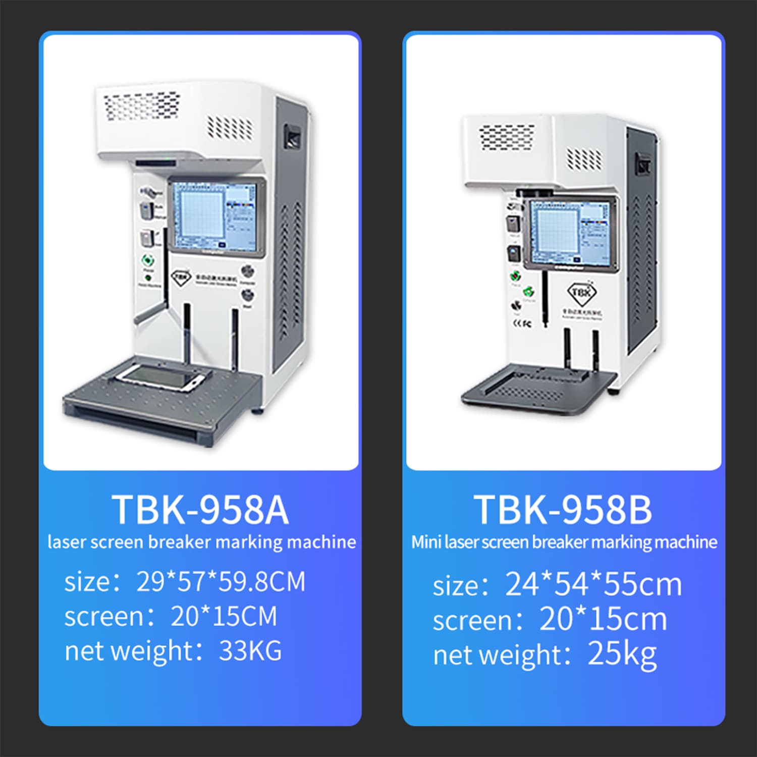 TBK 958B AUTOMATIC LASER REMOVAL BACK COVER GLASS MACHINE