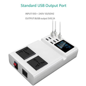 8 PORT USB CHARGING STATION WITH 8A LED DIGITAL DISPLAY AC 100-240V 2500W