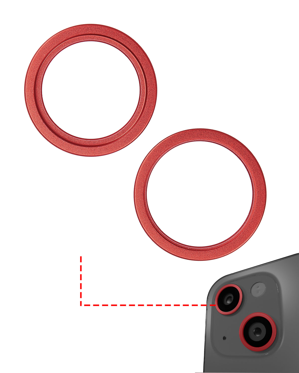 RED BACK CAMERA BEZEL RING ONLY (2 PIECE SET) COMPATIBLE FOR IPHONE 14 / 14 PLUS